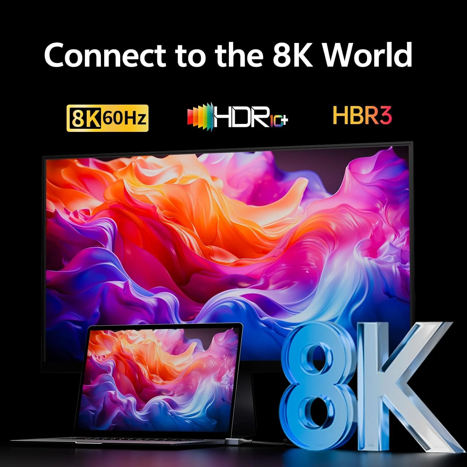 کابل Mini DisplayPort به HDMI طول 1.8 متر - 8K@60Hz 4K@120Hz یک طرفه Mini DP1.4 به HDMI، روکش نایلونی بافته شده، بدنه آلومینیومی، کانکتورهای روکش طلا، سازگار با MacBook iMac Surface Dell Lenovo Laptop PC