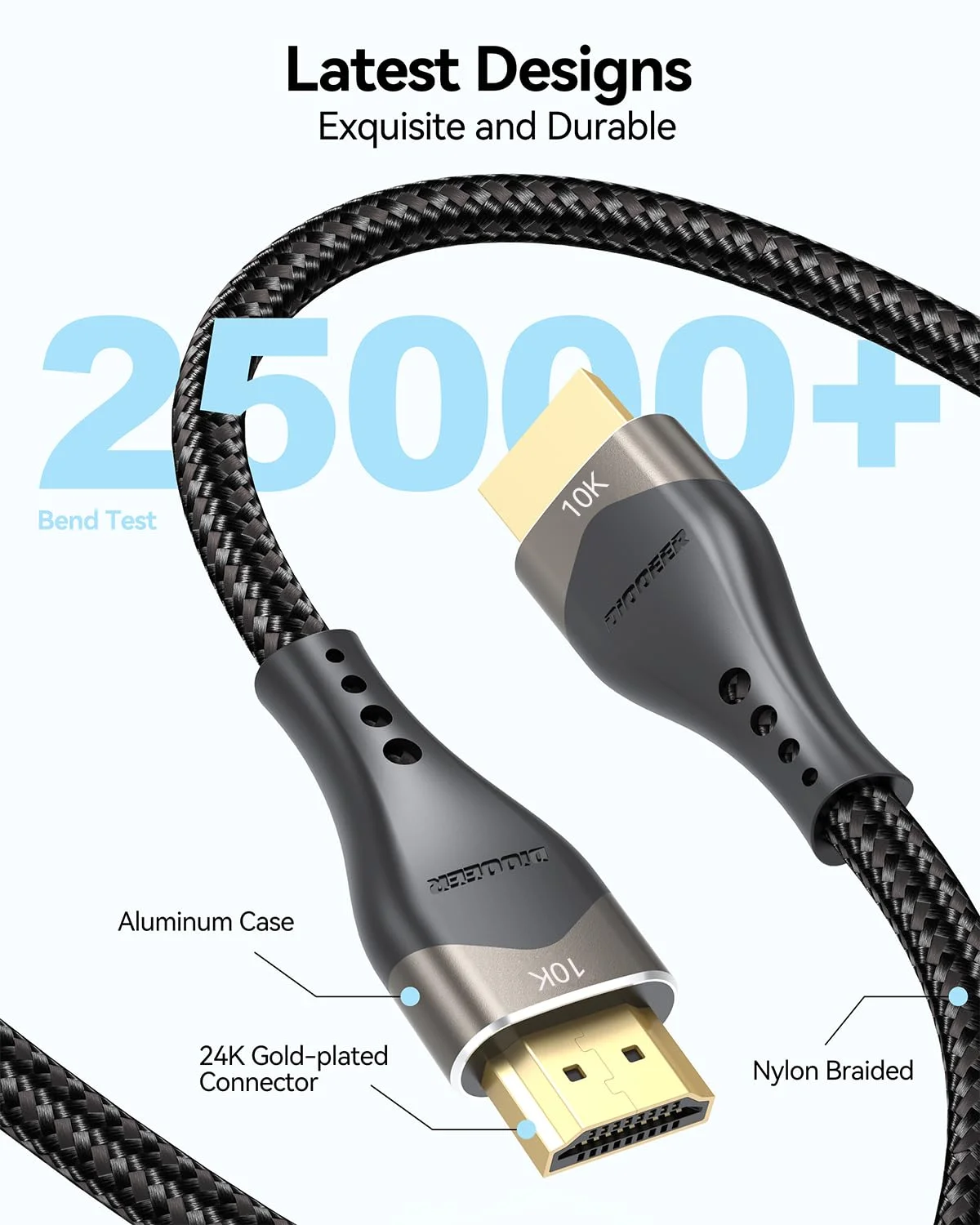 کابل کوتاه HDMI طول 60 سانتی متر، بسته 2 عددی، 10K 8K 4K، کابل HDMI 2.1 طول 60 سانتی متر، سرعت فوق العاده بالای 48 گیگابیت بر ثانیه، بافته شده، 8K@60Hz، 4K@120Hz، eARC، HDR10+، HDCP2.3 برای مانیتور/ سوئیچ HDMI/ دوربین/ تی وی باکس/ HDTV