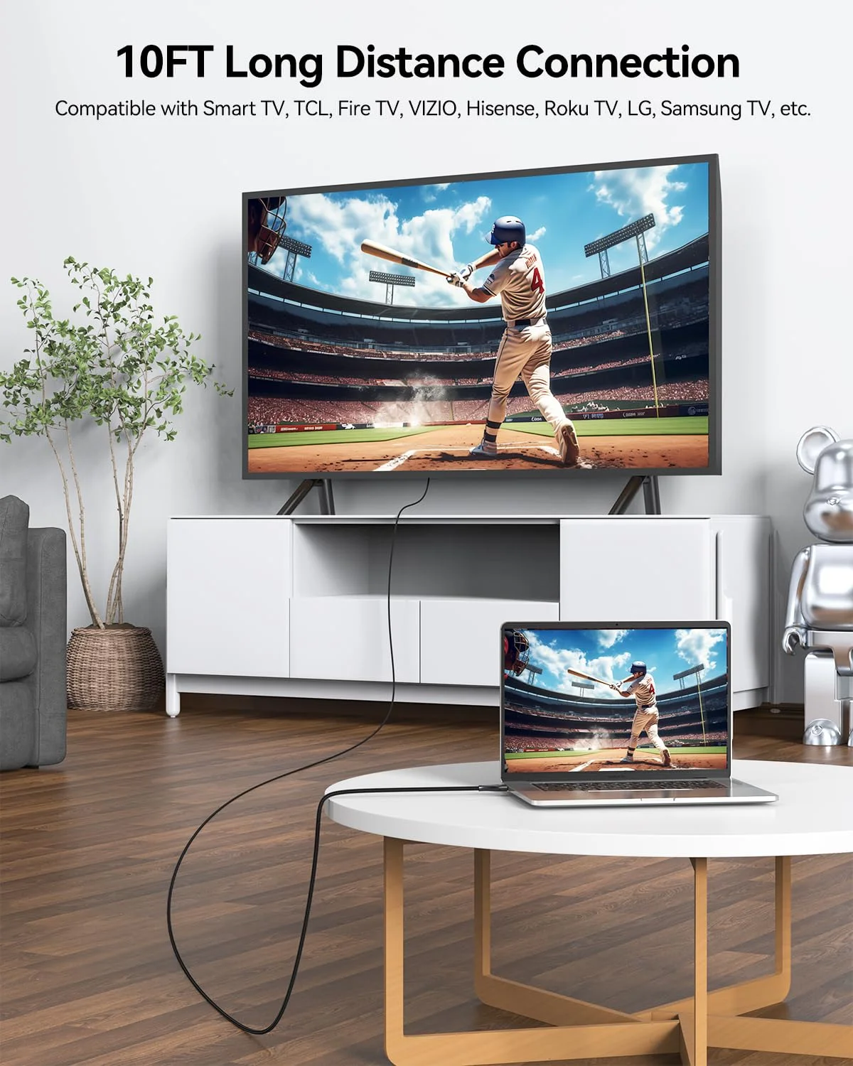 کابل HDMI 2.1 ده فوتی 10K 8K، کابل HDMI با سرعت فوق العاده بالا (48 گیگابیت بر ثانیه، 8K@60Hz، 4K@144Hz/120Hz) HDCP 2.2&2.3، DTS:X، 3D، eARC، HDR10 برای PS5، Roku TV، مانیتور، پروژکتور