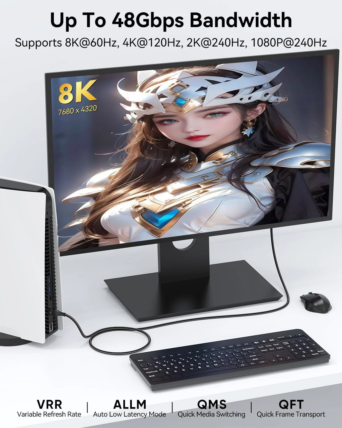 کابل HDMI 2.1 ده فوتی 10K 8K، کابل HDMI با سرعت فوق العاده بالا (48 گیگابیت بر ثانیه، 8K@60Hz، 4K@144Hz/120Hz) HDCP 2.2&2.3، DTS:X، 3D، eARC، HDR10 برای PS5، Roku TV، مانیتور، پروژکتور