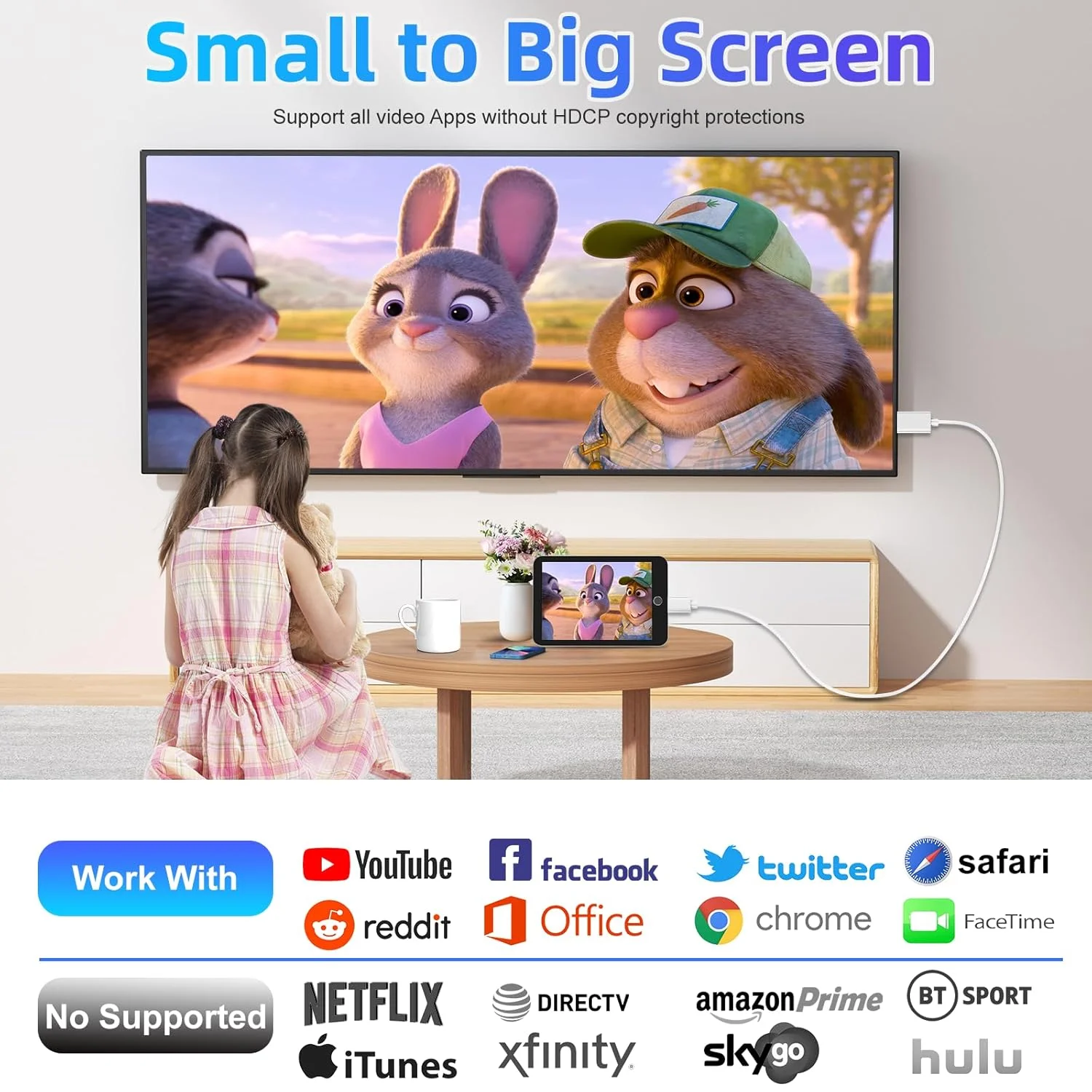 کابل آیفون به HDMI هرفیر، نمایشگر HD با کیفیت 1080P@60Hz، اتصال همگام‌سازی صفحه نمایش برای آیفون 14، 13، 12، 11، X، آیپد به تلویزیون، مانیتور HDTV، پروژکتور، آداپتور دیجیتال AV، اتصال آسان