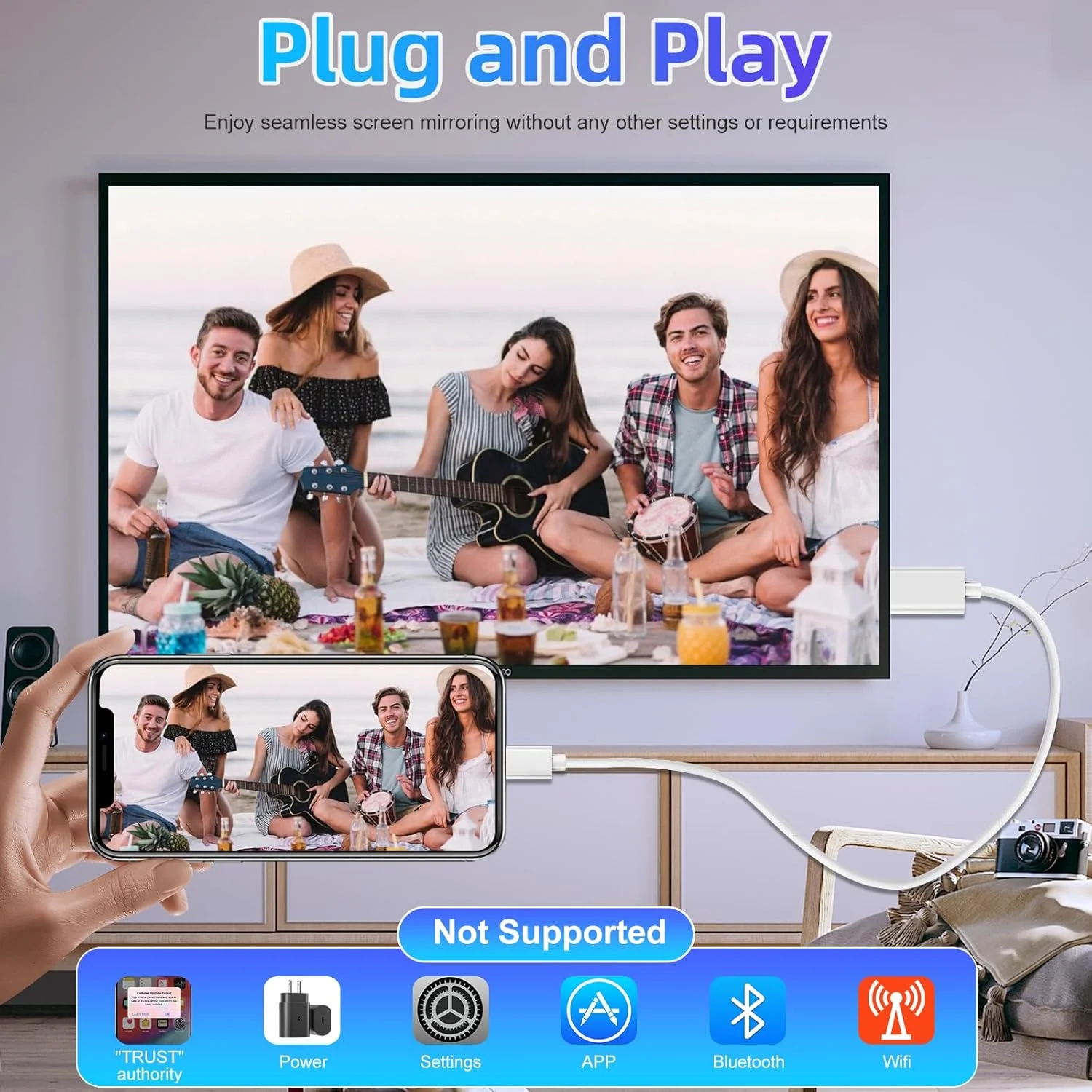 کابل آیفون به HDMI هرفیر، نمایشگر HD با کیفیت 1080P@60Hz، اتصال همگام‌سازی صفحه نمایش برای آیفون 14، 13، 12، 11، X، آیپد به تلویزیون، مانیتور HDTV، پروژکتور، آداپتور دیجیتال AV، اتصال آسان