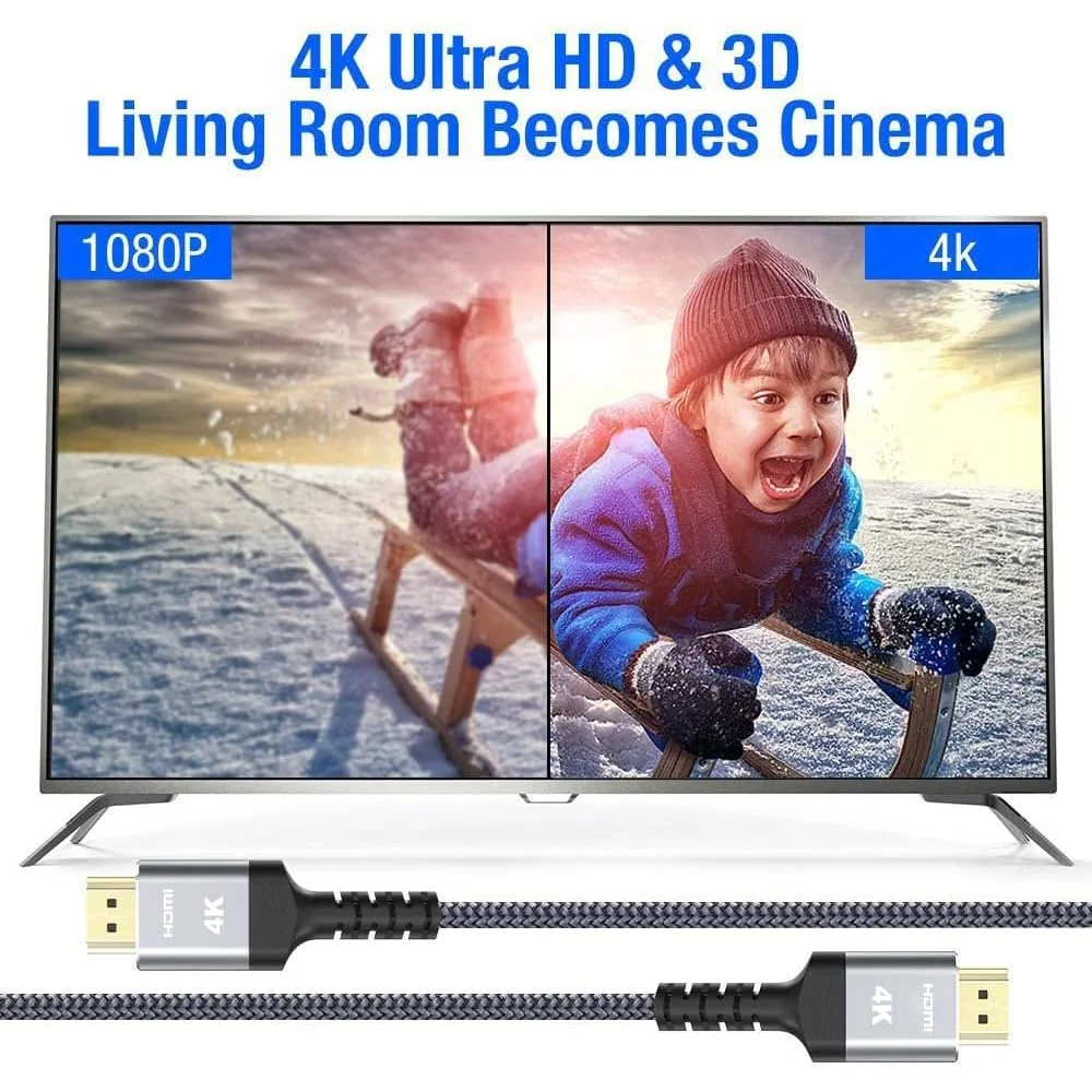 کابل HDMI بلند Highwings، 9 متر، سرعت بالا 18 گیگابیت بر ثانیه، بافته شده، پشتیبانی از (4K 60Hz HDR، ویدئو Ultra HD 4K 3D HDCP 2.2 ARC-سازگار با PS4/3 Roku TV/HDTV/PS5/Blu-ray)