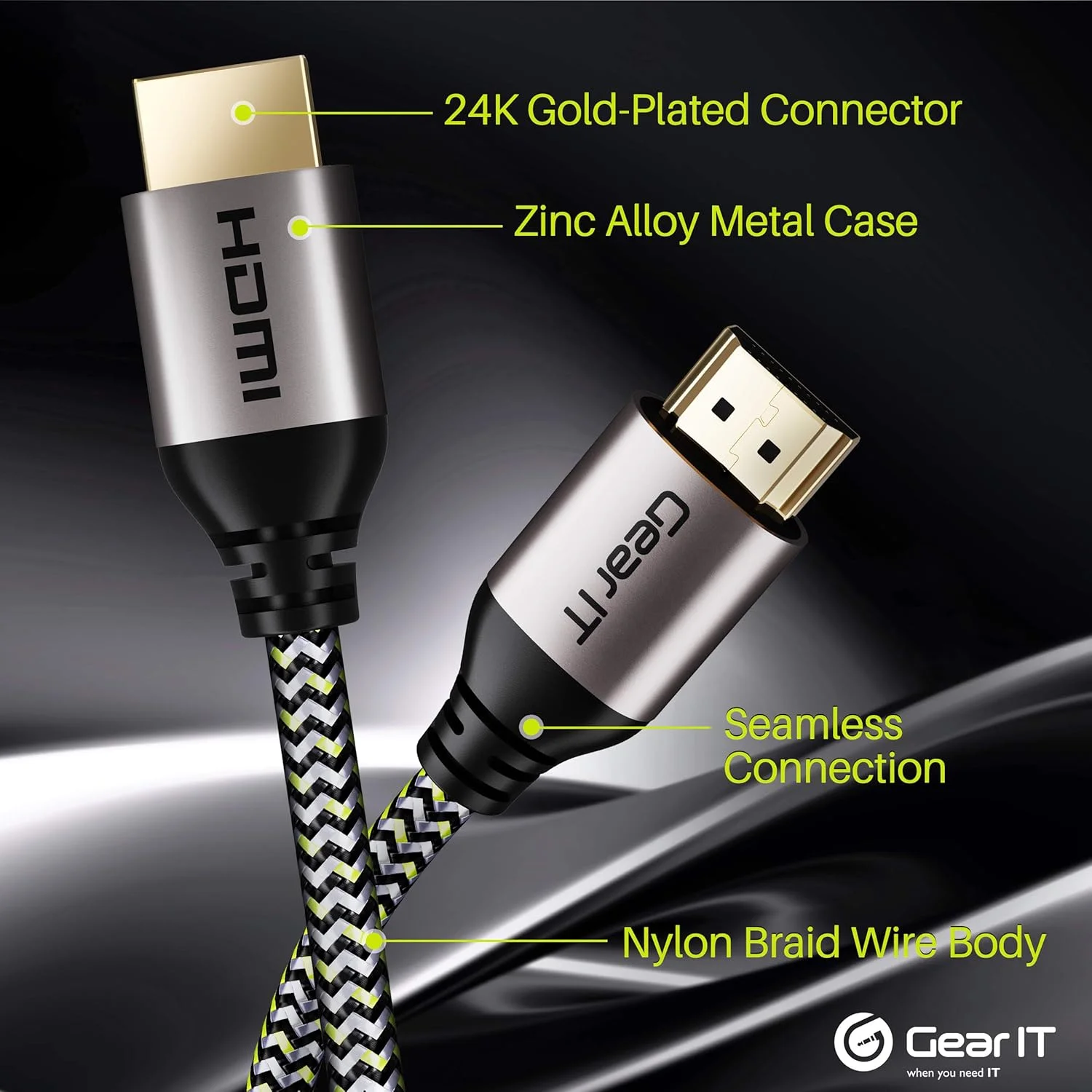 کابل HDMI 4K GEARit، (بسته 5 عددی / 0.22 متر) HDMI 2.0b پرسرعت، 4K 60 هرتز، 3D، ARC، HDCP 2.2، HDR، 18 گیگابیت بر ثانیه - کابل بافته شده نایلونی