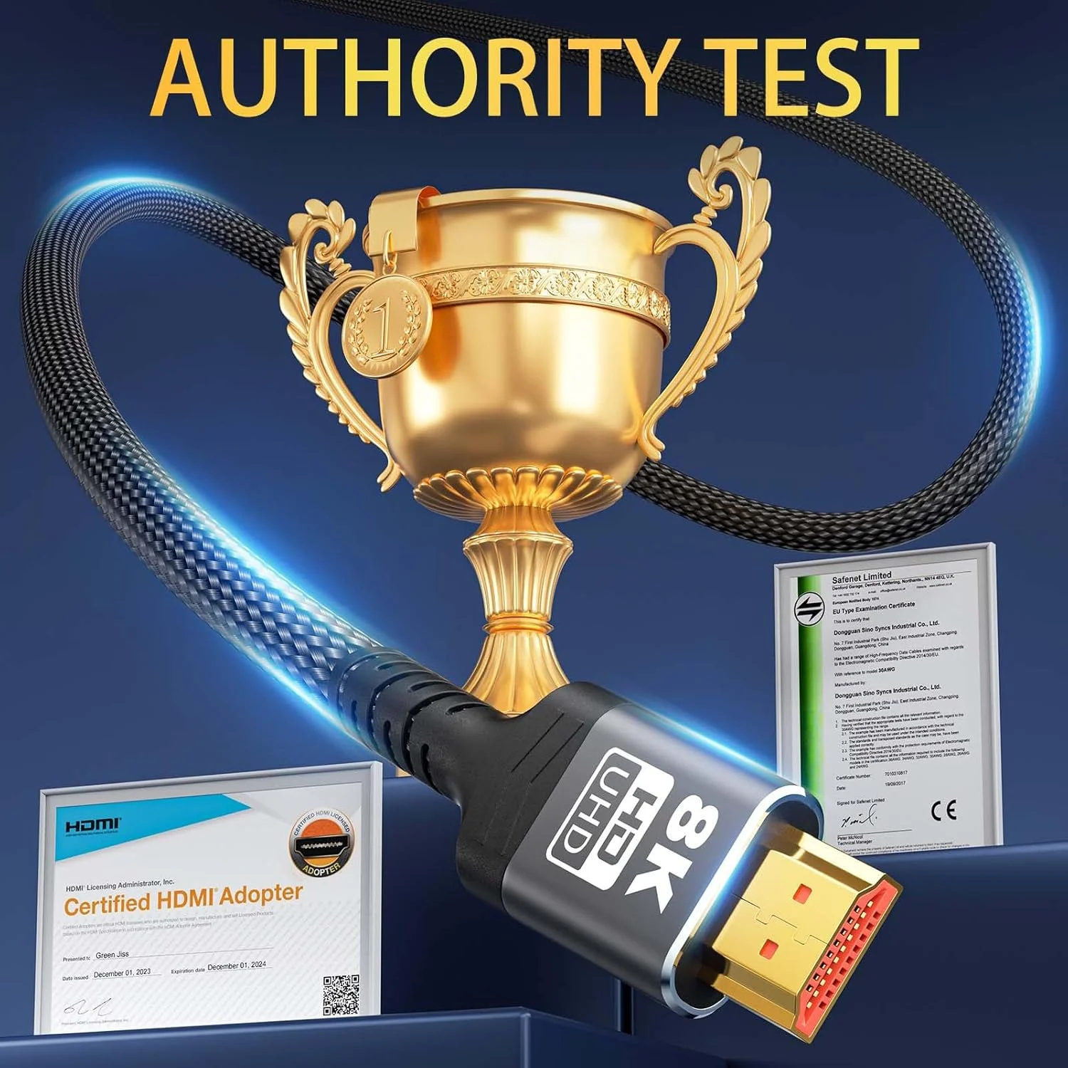 کابل HDMI 10K 8K طول 1 متر (دو عدد)، موجود در اندازه‌های 60 سانتی‌متر، 1 متر، 1.5 متر، 2 متر، 2.4 متر، 3 متر و 4.8 متر، کابل HDMI 2.1 با سرعت فوق‌العاده بالا، روکش بافته شده، پهنای باند 48 گیگابیت بر ثانیه، 8K@60Hz / 4K@120Hz