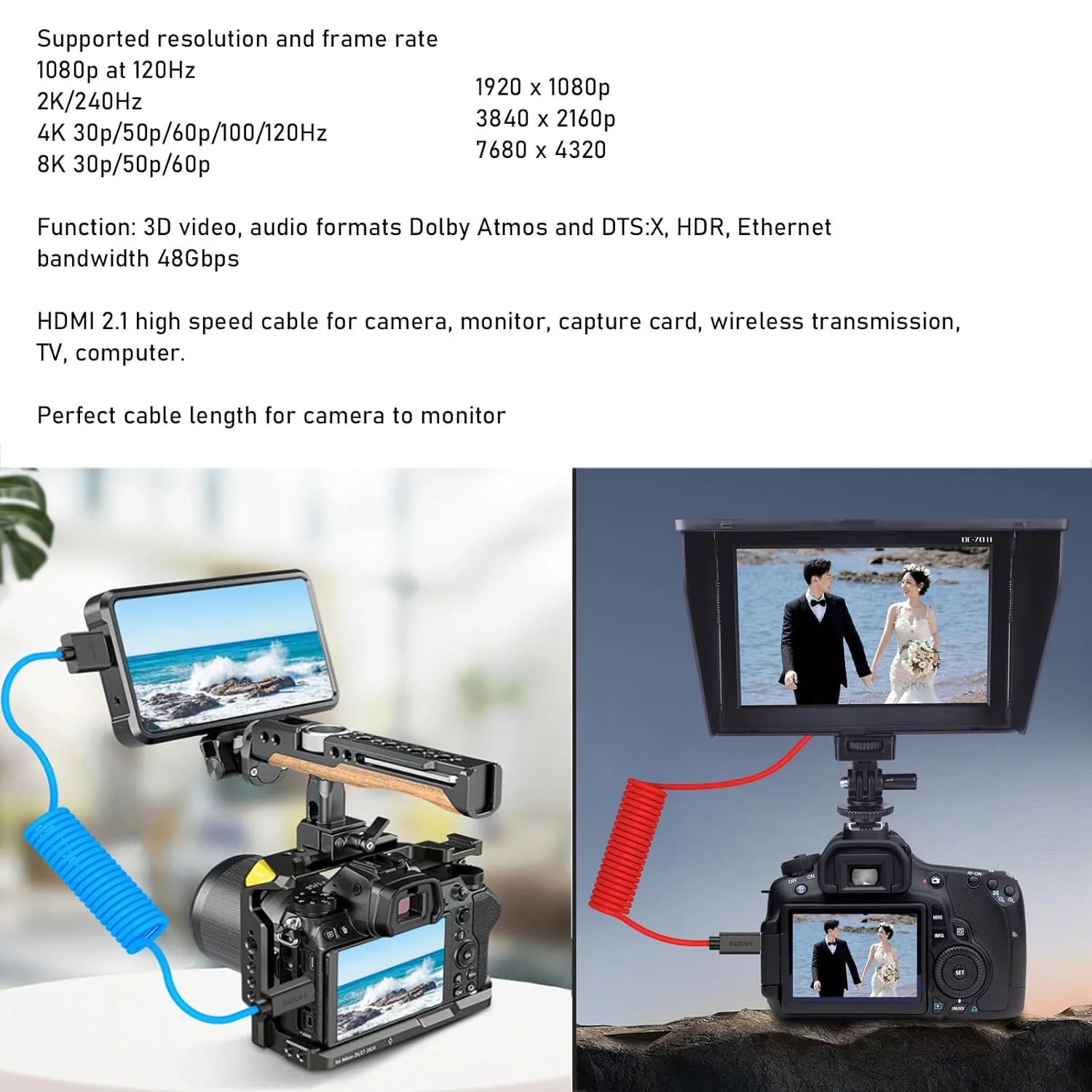 کابل میکرو HDMI به HDMI 4K 8K 60p برای دوربین های سونی A6500 A7III A7C ZV-E10 کانن R5 R7 GH4 X-T4 Z50 ATOMOS Ninja V Feelworld، مانیتور دوربین نوع A D HDMI 2.1 با روکش بافته آبی، فنری 30 سانتی متری کابل میکرو HDMI به HDMI 4K 8K 60p برای دوربین های سونی A6500 A7III A7C ZV-E10 کانن R5 R7 GH4 X-T4 Z50 ATOMOS Ninja V Feelworld، مانیتور دوربین نوع A D HDMI 2.1 با روکش بافته آبی، فنری 30 سانتی متری