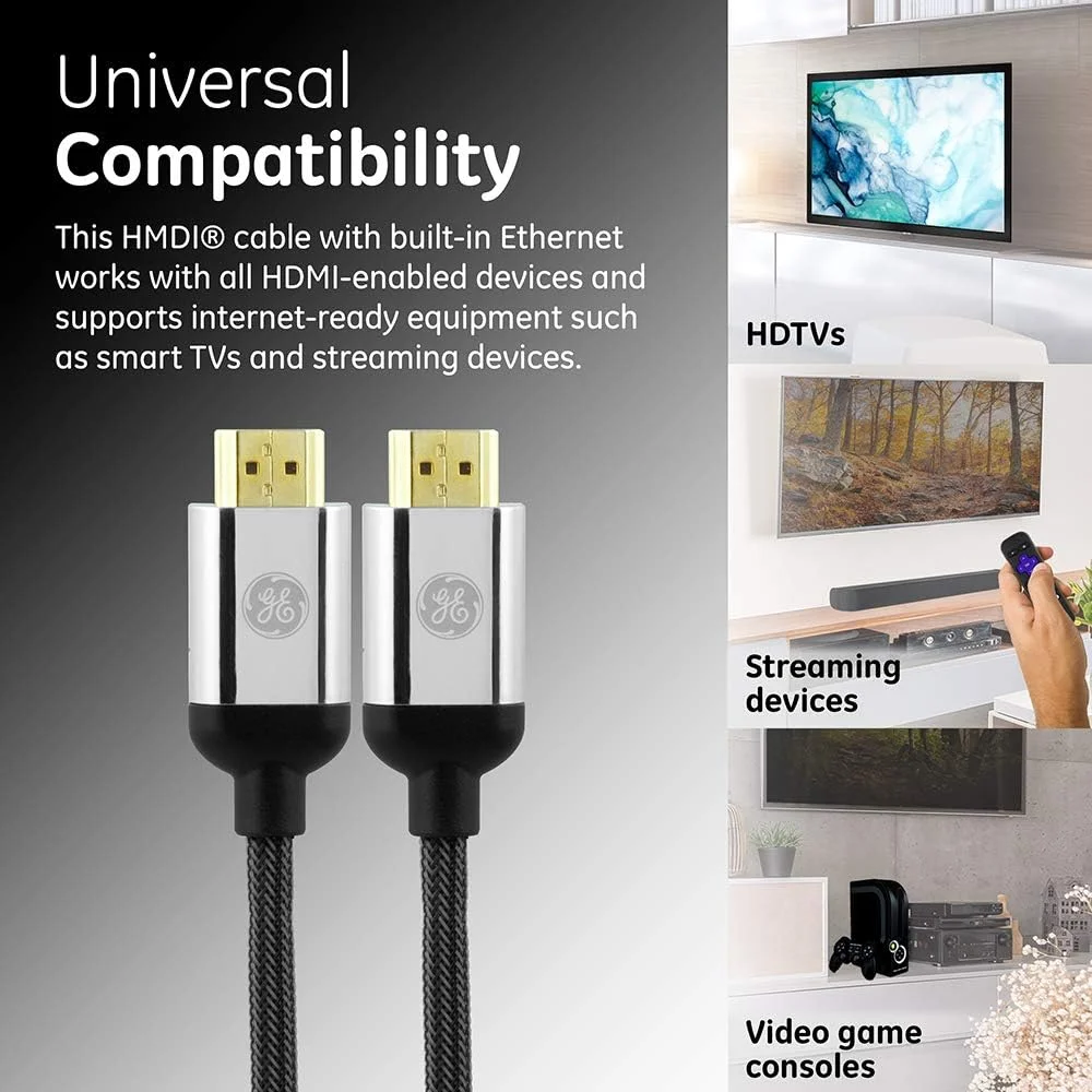 کابل HDMI 4K جنرال الکتریک، 1.8 متری، HDMI 2.0 پرسرعت 18 گیگابیت بر ثانیه با اترنت، 4K 60 هرتز، 1440p 1080p 120 هرتز، HDR، برای تلویزیون های HD، استریمینگ، بلوری، گیمینگ، PS4 Pro PS5 Xbox، 33512 کابل HDMI 4K جنرال الکتریک، 1.8 متری، HDMI 2.0 پرسرعت 18 گیگابیت بر ثانیه با اترنت، 4K 60 هرتز، 1440p 1080p 120 هرتز، HDR، برای تلویزیون های HD، استریمینگ، بلوری، گیمینگ، PS4 Pro PS5 Xbox، 33512