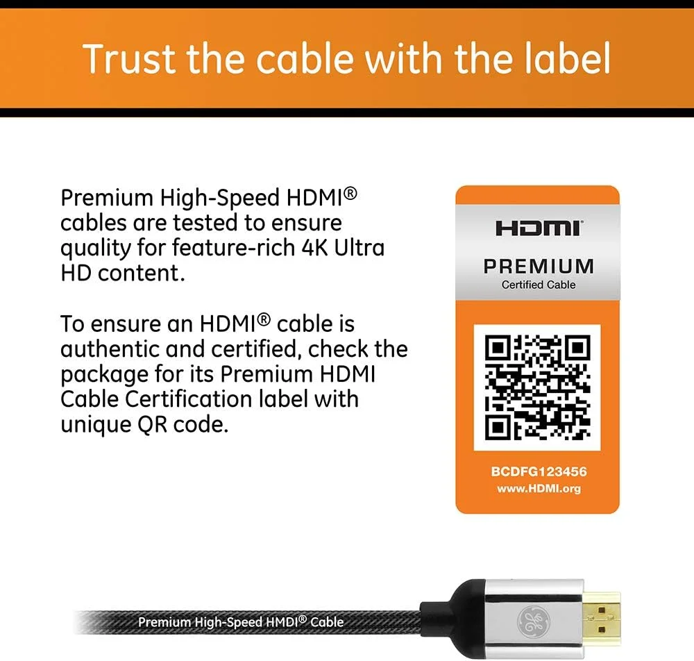 کابل HDMI 4K جنرال الکتریک، 1.8 متری، HDMI 2.0 پرسرعت 18 گیگابیت بر ثانیه با اترنت، 4K 60 هرتز، 1440p 1080p 120 هرتز، HDR، برای تلویزیون های HD، استریمینگ، بلوری، گیمینگ، PS4 Pro PS5 Xbox، 33512 کابل HDMI 4K جنرال الکتریک، 1.8 متری، HDMI 2.0 پرسرعت 18 گیگابیت بر ثانیه با اترنت، 4K 60 هرتز، 1440p 1080p 120 هرتز، HDR، برای تلویزیون های HD، استریمینگ، بلوری، گیمینگ، PS4 Pro PS5 Xbox، 33512