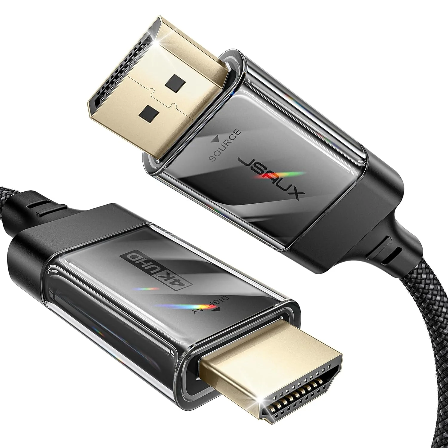 کابل DisplayPort به HDMI جی ساکس 4K@60Hz، طول 3 متر، DP به HDMI 2.0 نر UHD 2K@120/1080P@120 نایلونی DP به HDTV یک طرفه برای دل، پروژکتور، دسکتاپ، AMD، NVIDIA، لنوو، HP، ThinkPad