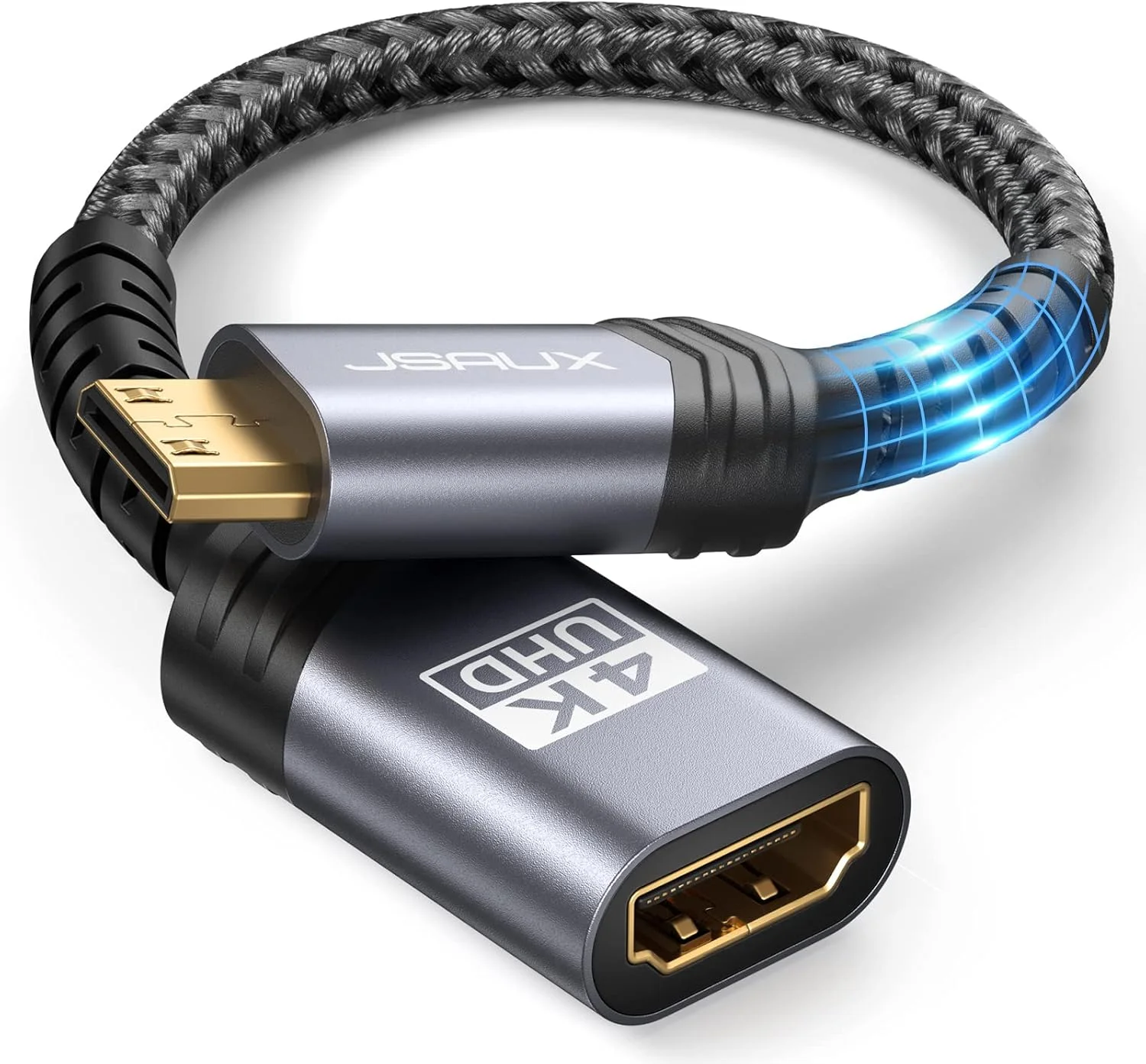 تبدیل مینی HDMI به HDMI جی ساکس، کابل مینی HDMI نر به HDMI ماده با کیفیت 4K 60Hz HDR 3D 18Gbps، سازگار با دوربین، فیلمبردار، رزبری پای زیرو، لپ تاپ، تبلت - خاکستری
