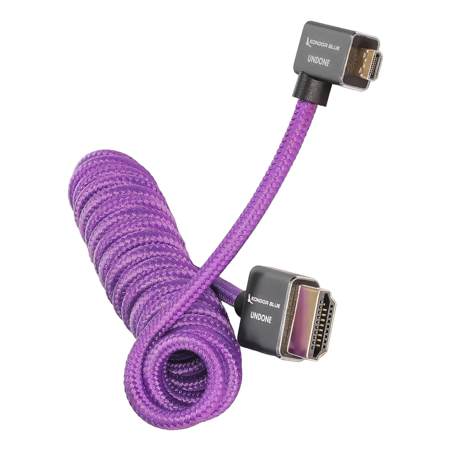 کابل Micro HDMI به HDMI کندور بلو x جرالد آندون، فنری با روکش بافته شده 30 تا 60 سانتی متر (زاویه راست) | 4K 60Hz، 18Gbps، HDR، ویدیوی سه بعدی و روکش نایلونی با اتصالات تقویت شده | بنفش