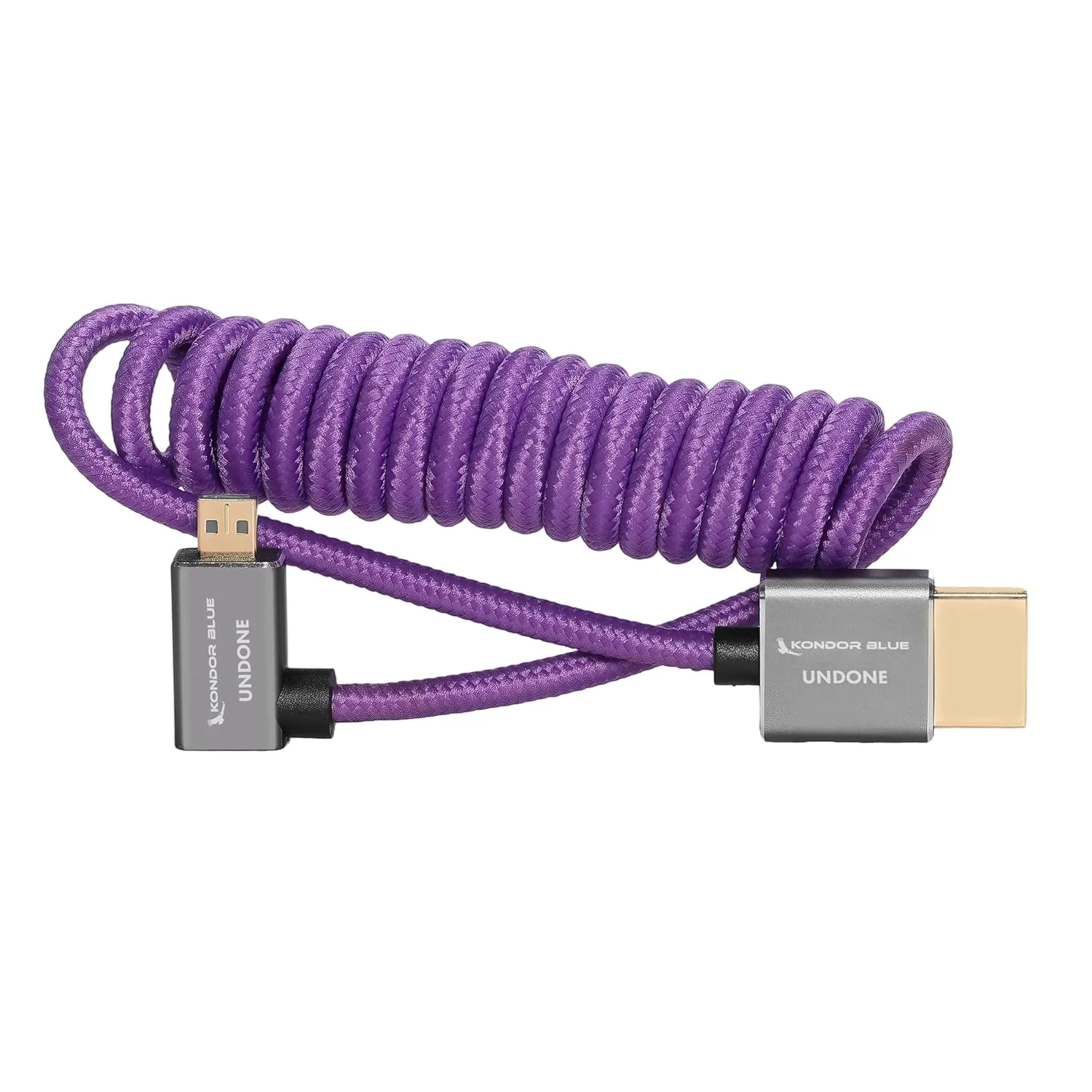 کابل Micro HDMI به HDMI کندور بلو x جرالد آندون، فنری با روکش بافته شده 30 تا 60 سانتی متر (زاویه راست) | 4K 60Hz، 18Gbps، HDR، ویدیوی سه بعدی و روکش نایلونی با اتصالات تقویت شده | بنفش