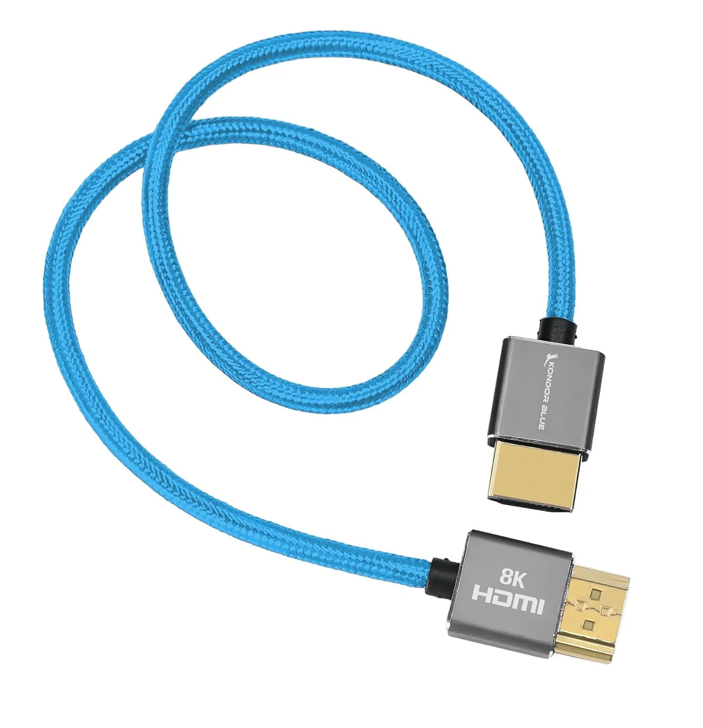 کابل HDMI به HDMI باریک، کوتاه، بافته شده و مستقیم KONDOR BLUE برای مانیتورهای روی دوربین، کارت های کپچر و موارد دیگر | 8K/60 هرتز 4K/120 هرتز | 48 گیگابیت بر ثانیه 3D HDR MetaData | 17 اینچ | آبی