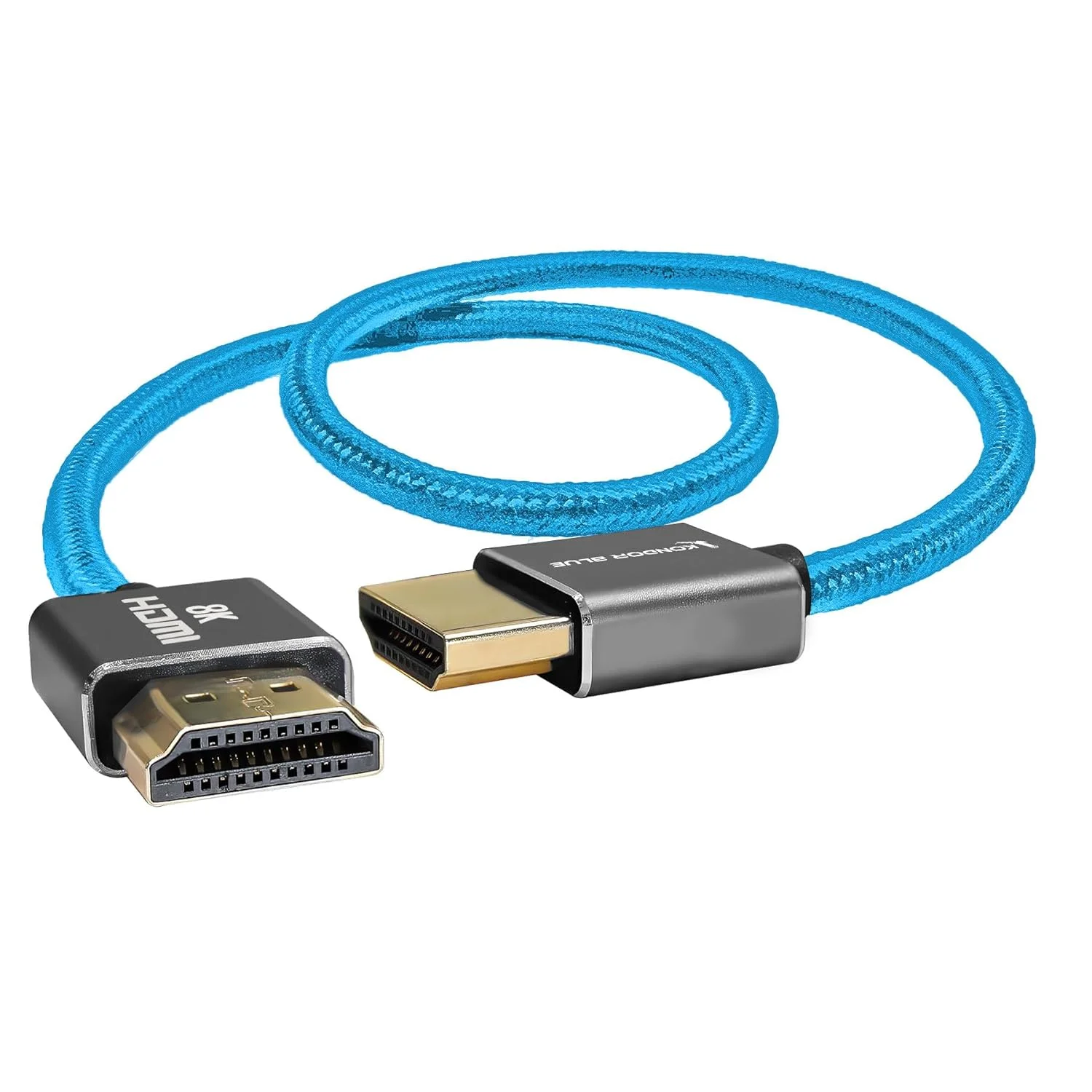 کابل HDMI به HDMI باریک، کوتاه، بافته شده و مستقیم KONDOR BLUE برای مانیتورهای روی دوربین، کارت های کپچر و موارد دیگر | 8K/60 هرتز 4K/120 هرتز | 48 گیگابیت بر ثانیه 3D HDR MetaData | 17 اینچ | آبی