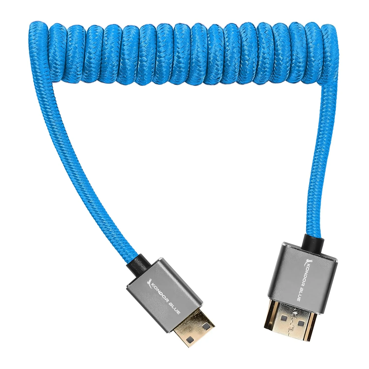 کابل مینی HDMI به HDMI کامل کندور بلو، با روکش بافته شده فنری 30 تا 60 سانتی‌متری | برای مانیتورهای روی دوربین، کارت‌های کپچر و موارد دیگر، 4K/60Hz و 18Gbps 3D HDR MetaData | آبی