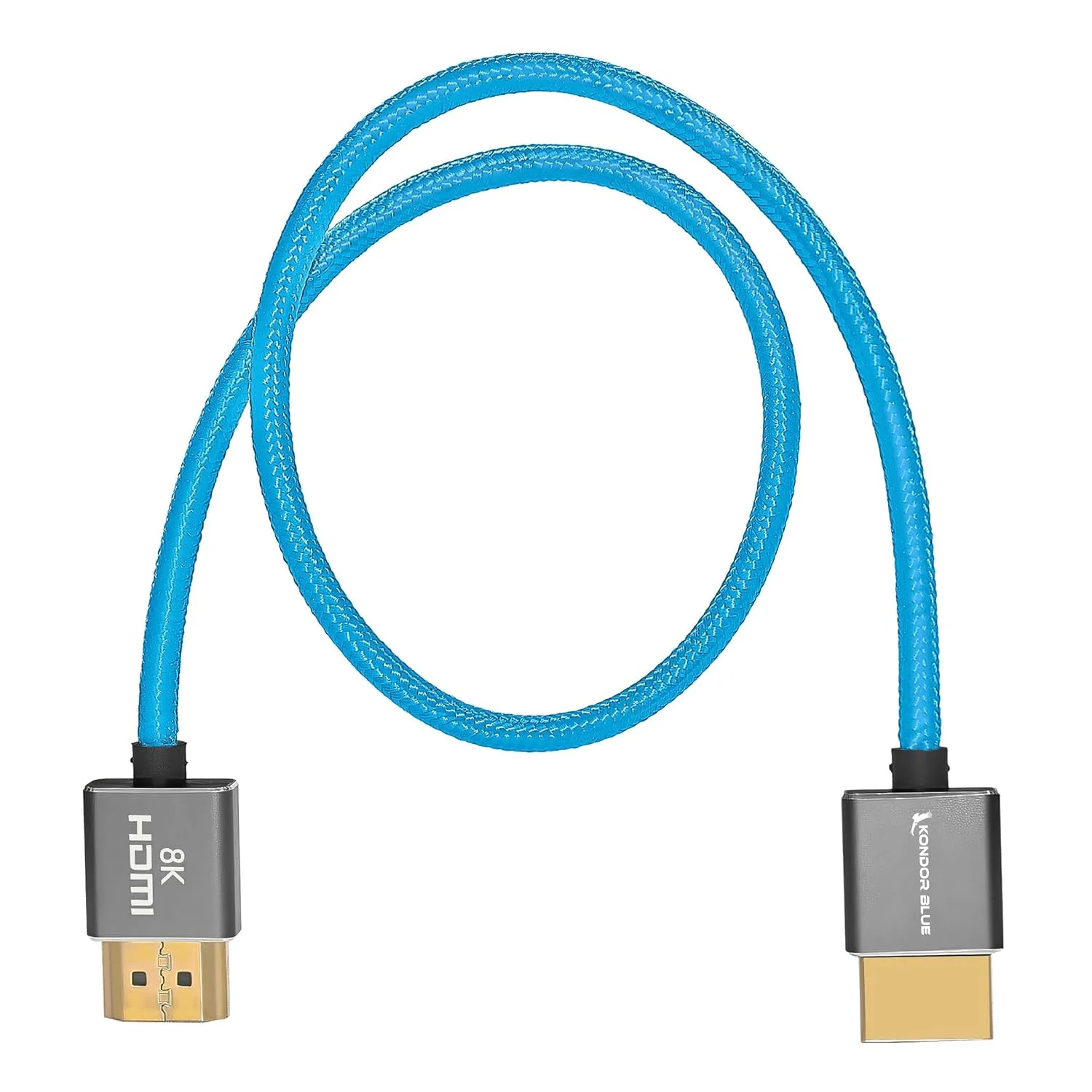 کابل HDMI به HDMI باریک، کوتاه، بافته شده و مستقیم KONDOR BLUE برای مانیتورهای روی دوربین، کارت های کپچر و موارد دیگر | 8K/60 هرتز 4K/120 هرتز | 48 گیگابیت بر ثانیه 3D HDR MetaData | 17 اینچ | آبی