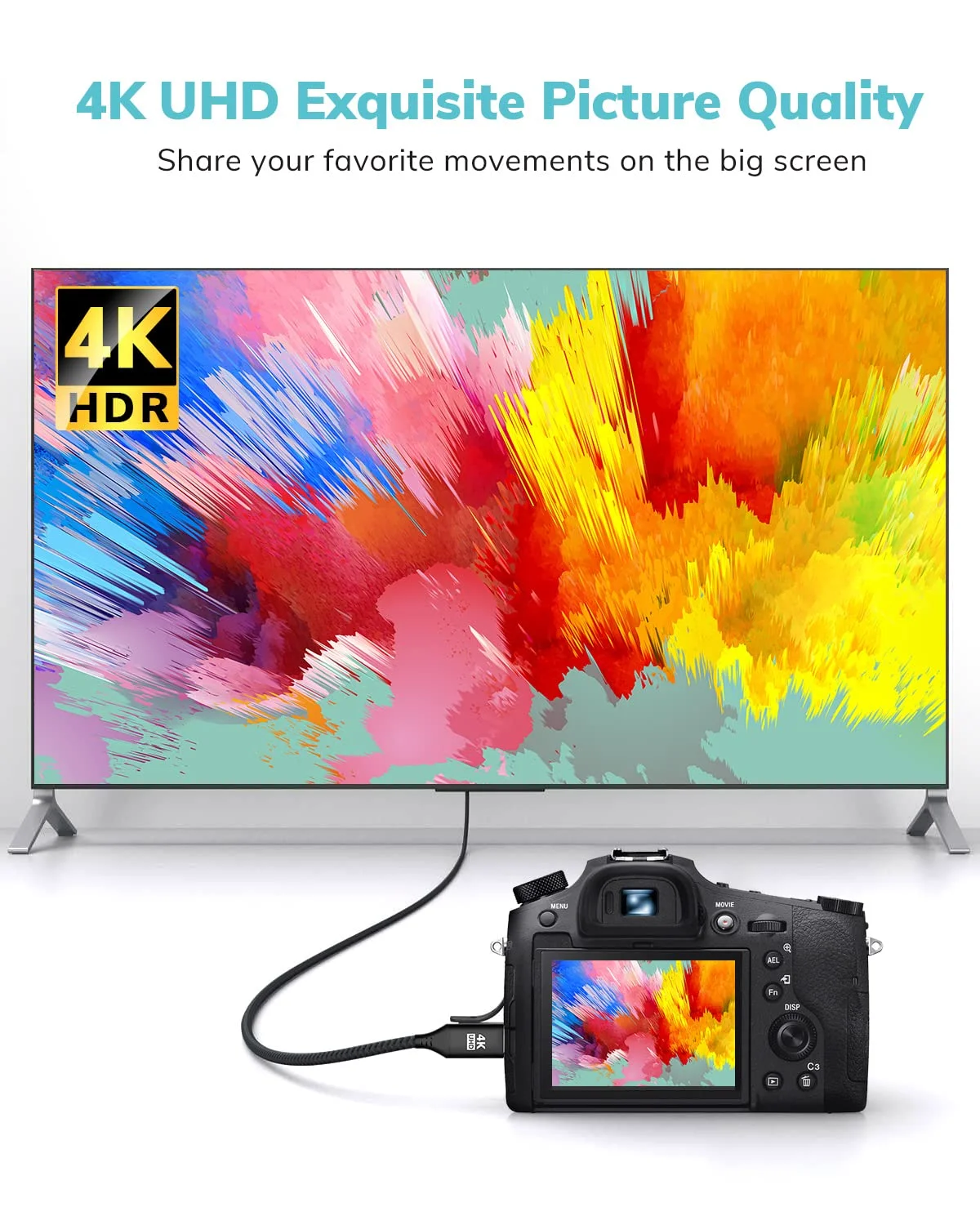 کابل مینی HDMI به HDMI طول 1 متر، [بدنه آلومینیومی، بافته شده] سرعت بالا 4K 60Hz HDMI 2.0، سازگار با دوربین، فیلمبردار، تبلت و کارت گرافیک/ویدیو، لپ تاپ، رزبری پای زیرو W