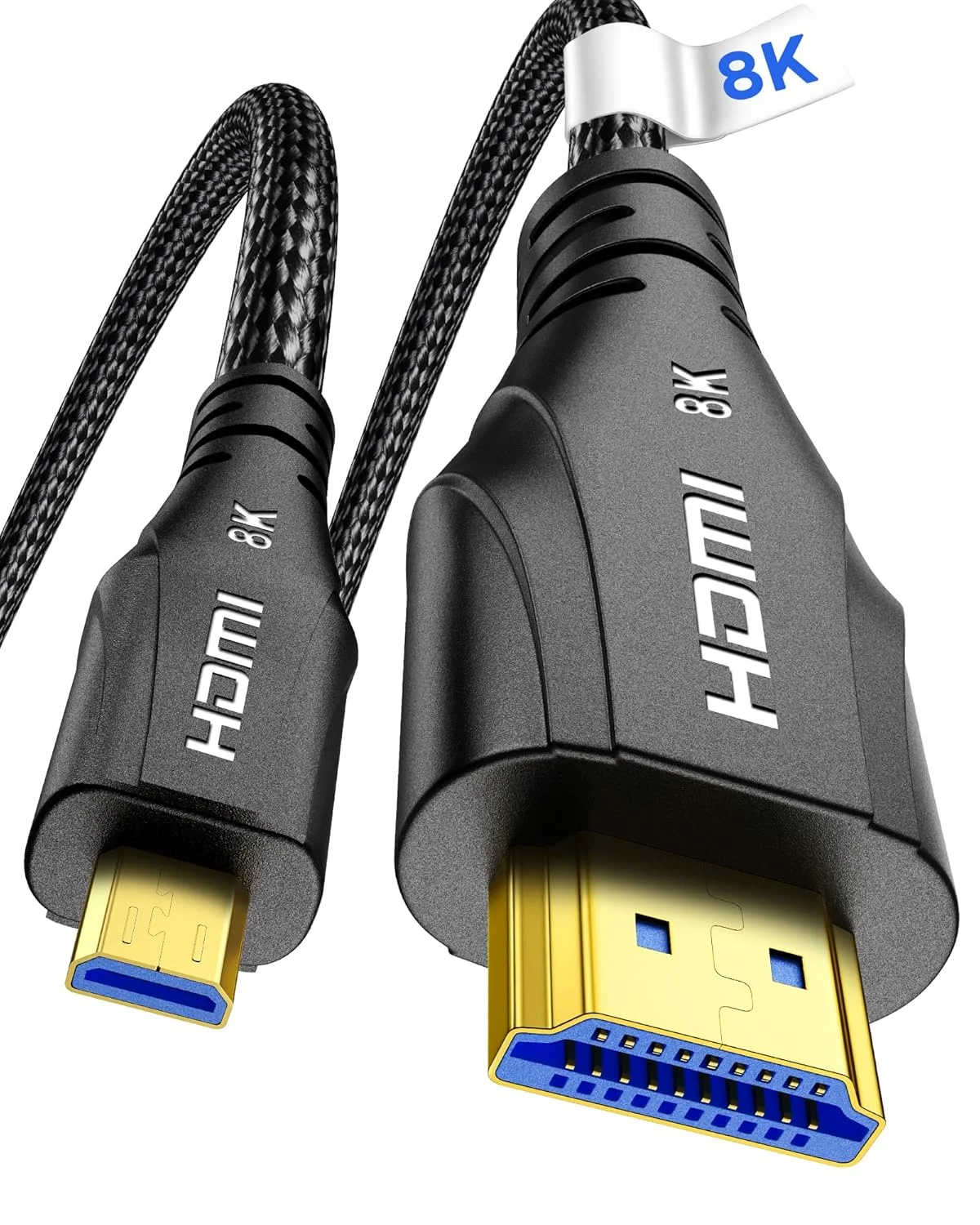 کابل میکرو HDMI به HDMI با کیفیت 8K طول 2 متر، 8K@60Hz، 4K@120Hz، سرعت فوق العاده بالا، پشتیبانی از HDR eARC Dolby، سازگار با GoPro Hero 7 6 5 4، Raspberry Pi 4، دوربین سونی، نیکون