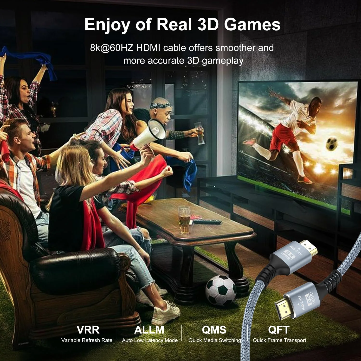 کابل HDMI 8K 10K 4K با سرعت 48Gbps، بسته 2 عددی 5 متری، کابل بافته شده HDMI با سرعت فوق العاده بالا - 4K@120Hz 8K@60Hz، DTS:X، HDCP 2.2 & 2.3، HDR 10 سازگار برای Roku TV/PS5/HDTV/Blu-ray