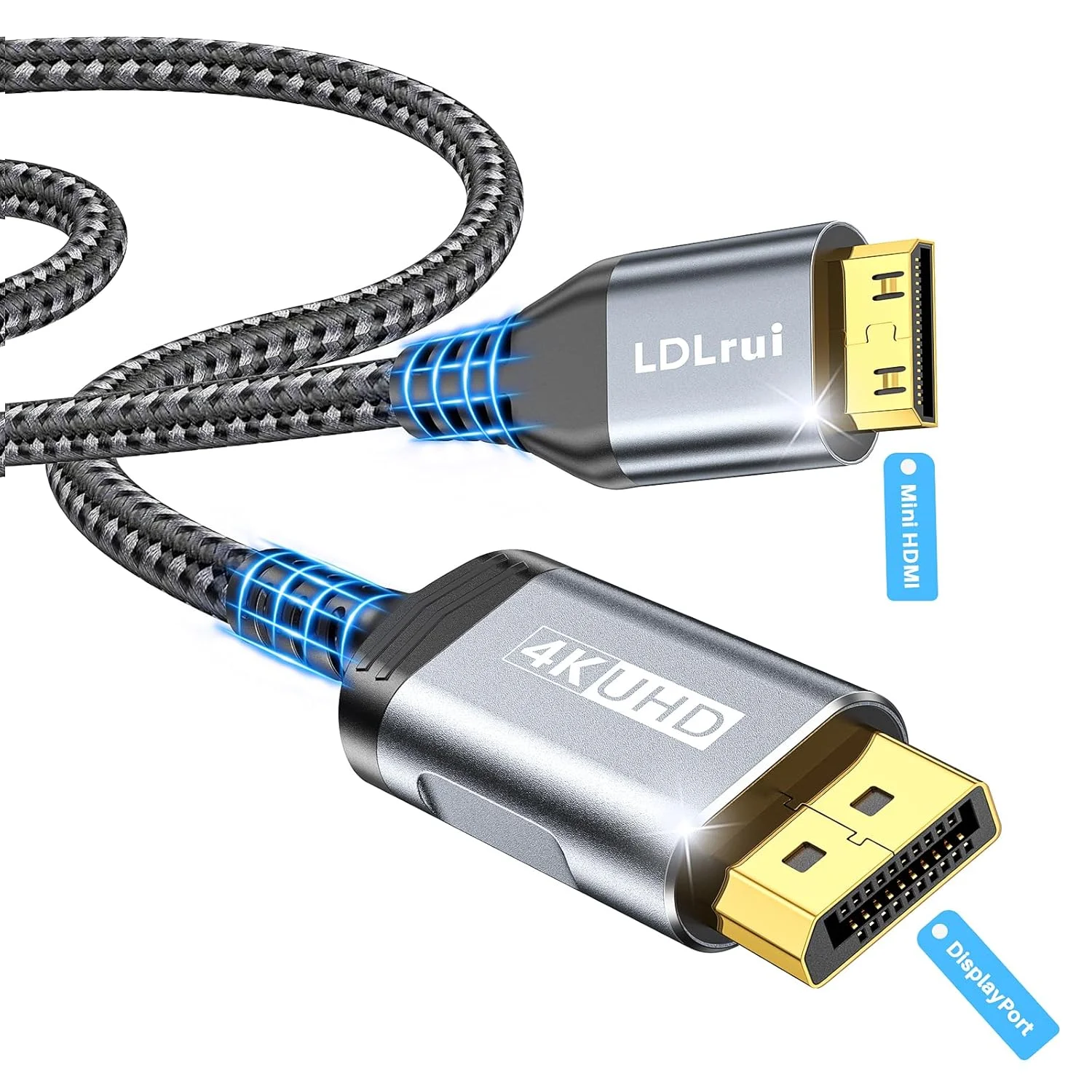 کابل DisplayPort به Mini HDMI ال‌دی‌ال‌روی 1.5 متری، UHD 3840P/4K@60Hz، کابل یک طرفه DP به Mini HDMI (نایلونی - مقاوم در برابر خمش) برای کامپیوتر، لپ‌تاپ، مانیتور قابل حمل، AMD، NVIDIA، ARZOPA، پروژکتور، مینی پی‌سی