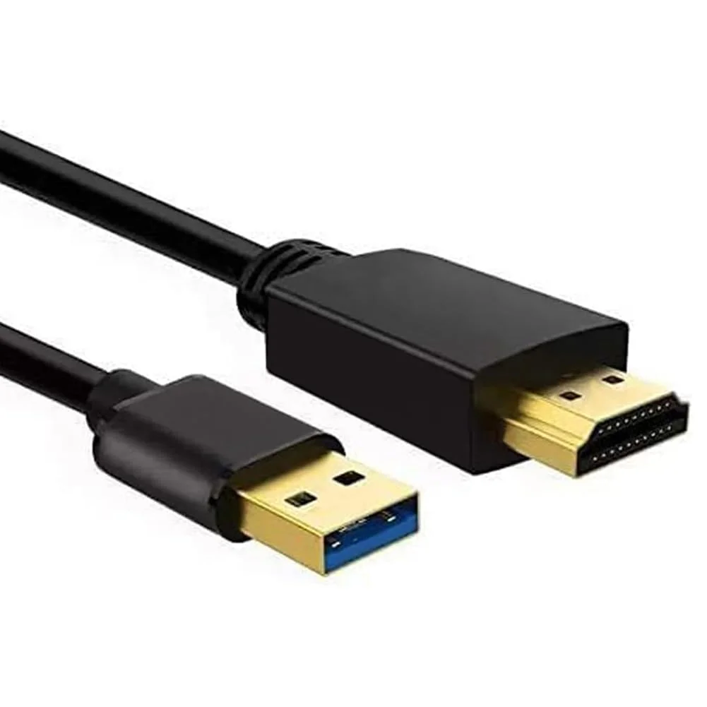 کابل USB به HDMI، آداپتور USB-A به HDMI برای مانیتور، آداپتور Type-A نر به HDMI نر برای تلویزیون/پخش کننده DVD/پروژکتور/مانیتور - 2 متر (مشکی)