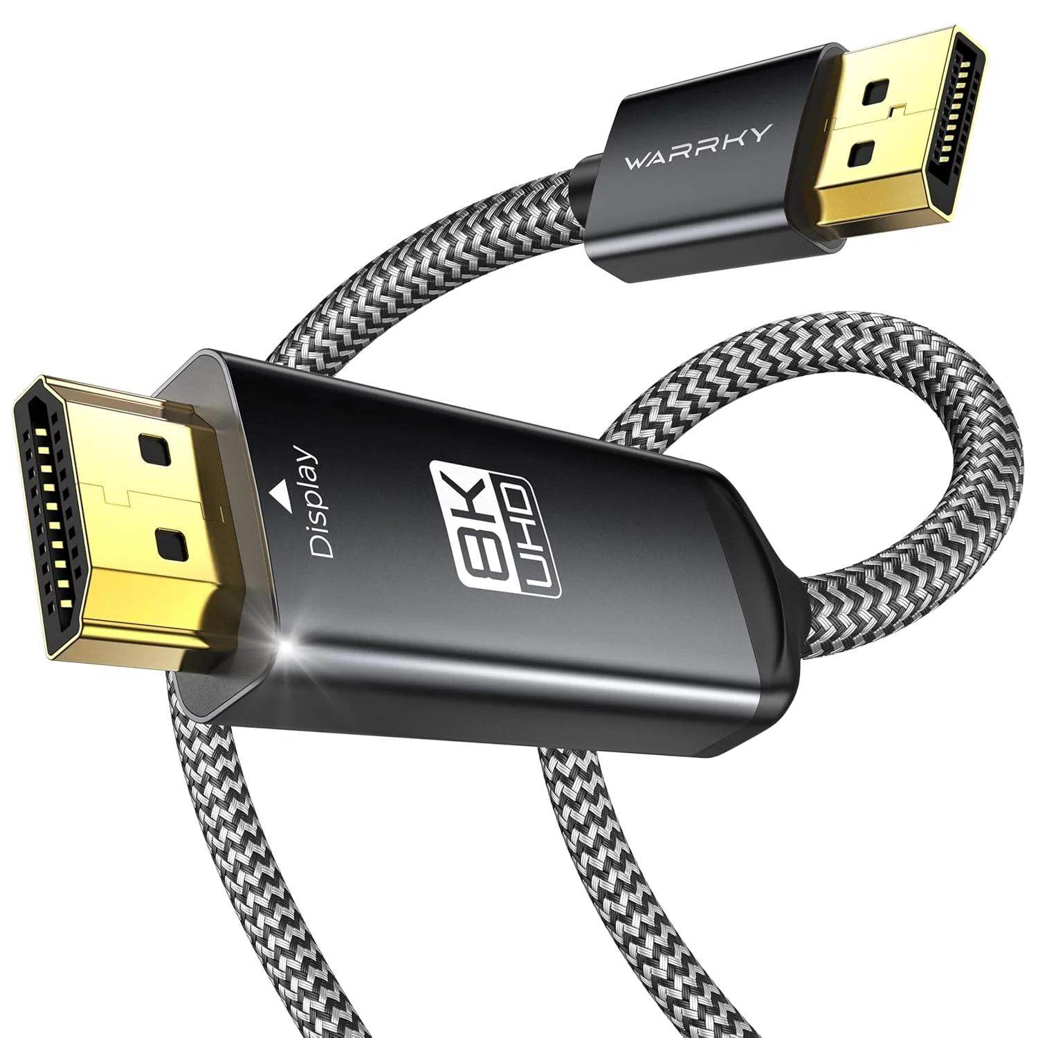 کابل DisplayPort به HDMI [8K@60Hz, 4K@240Hz، بافته شده با نایلون، مشکی] 1.8 متری یک طرفه DisplayPort 1.4 به HDMI 2.1، سازگار با PC، Dell، AMD، Lenovo، مانیتور، HP