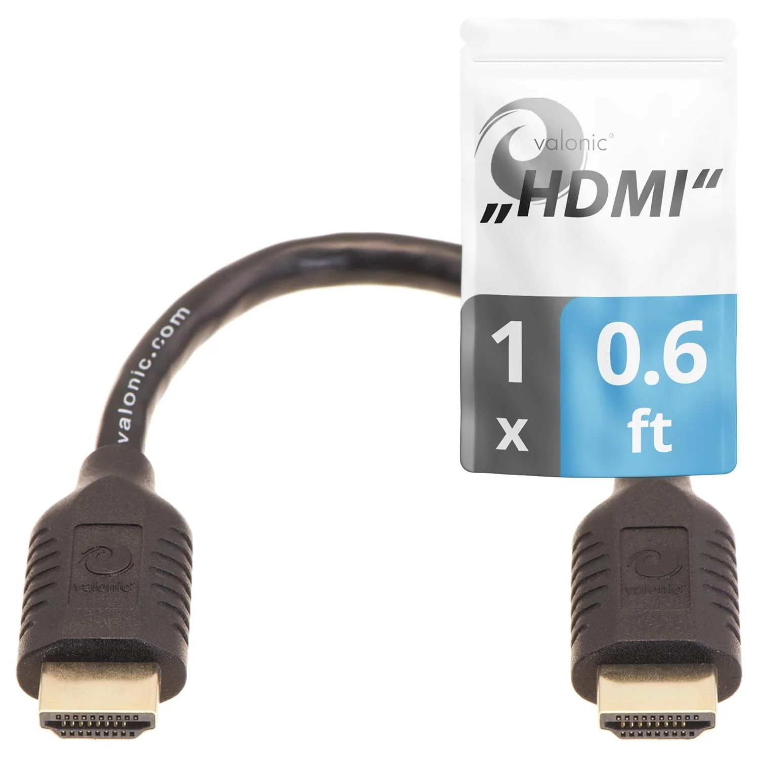 کابل کوتاه HDMI والونیک - 0.2 متر، 4K، سرعت بالا، Ultra HD، اترنت - سازگار با نینتندو، PS5، تلویزیون، PS4، ایکس باکس، مشکی، کوچک، نازک