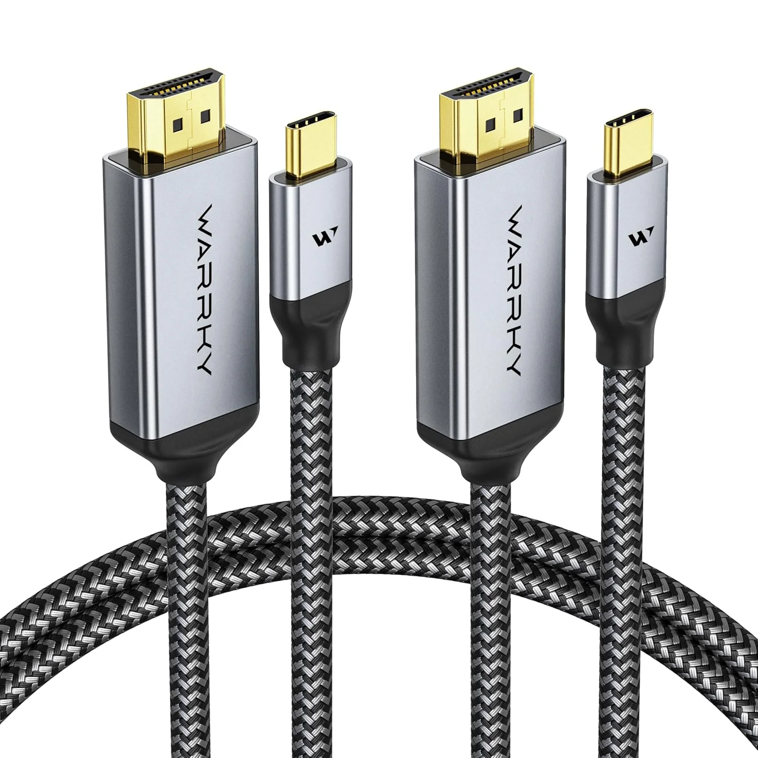 کابل USB C به HDMI وارکی 4K 60Hz طول 1 متر (2 عددی) [دارای پلاگین های روکش طلا ضد تداخل] کابل آلومینیومی Type-C به HDMI 2.0، سازگار با Thunderbolt 3/4/5 برای سری iPhone 15/16، MacBook، iMac، iPad، Galaxy