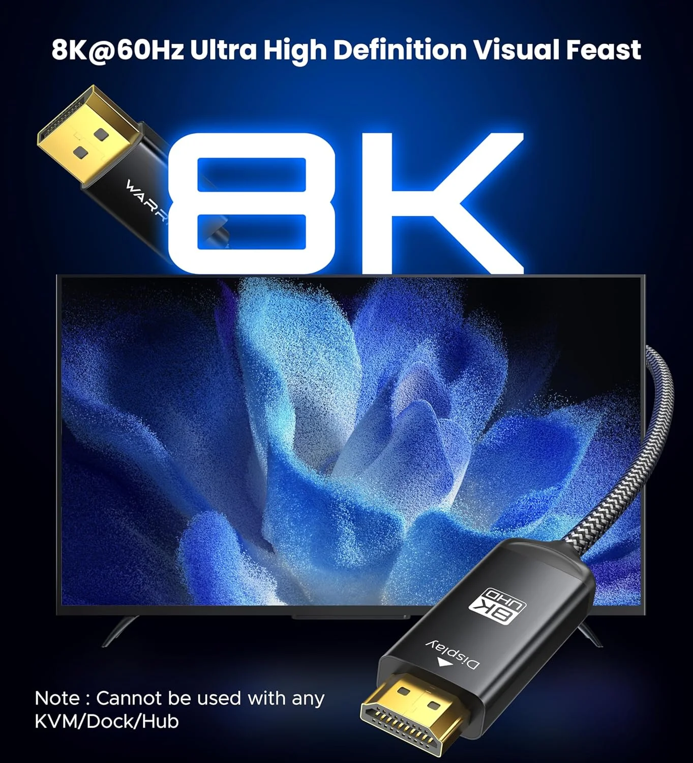 کابل DisplayPort به HDMI [8K@60Hz, 4K@240Hz، بافته شده با نایلون، مشکی] 1.8 متری یک طرفه DisplayPort 1.4 به HDMI 2.1، سازگار با PC، Dell، AMD، Lenovo، مانیتور، HP