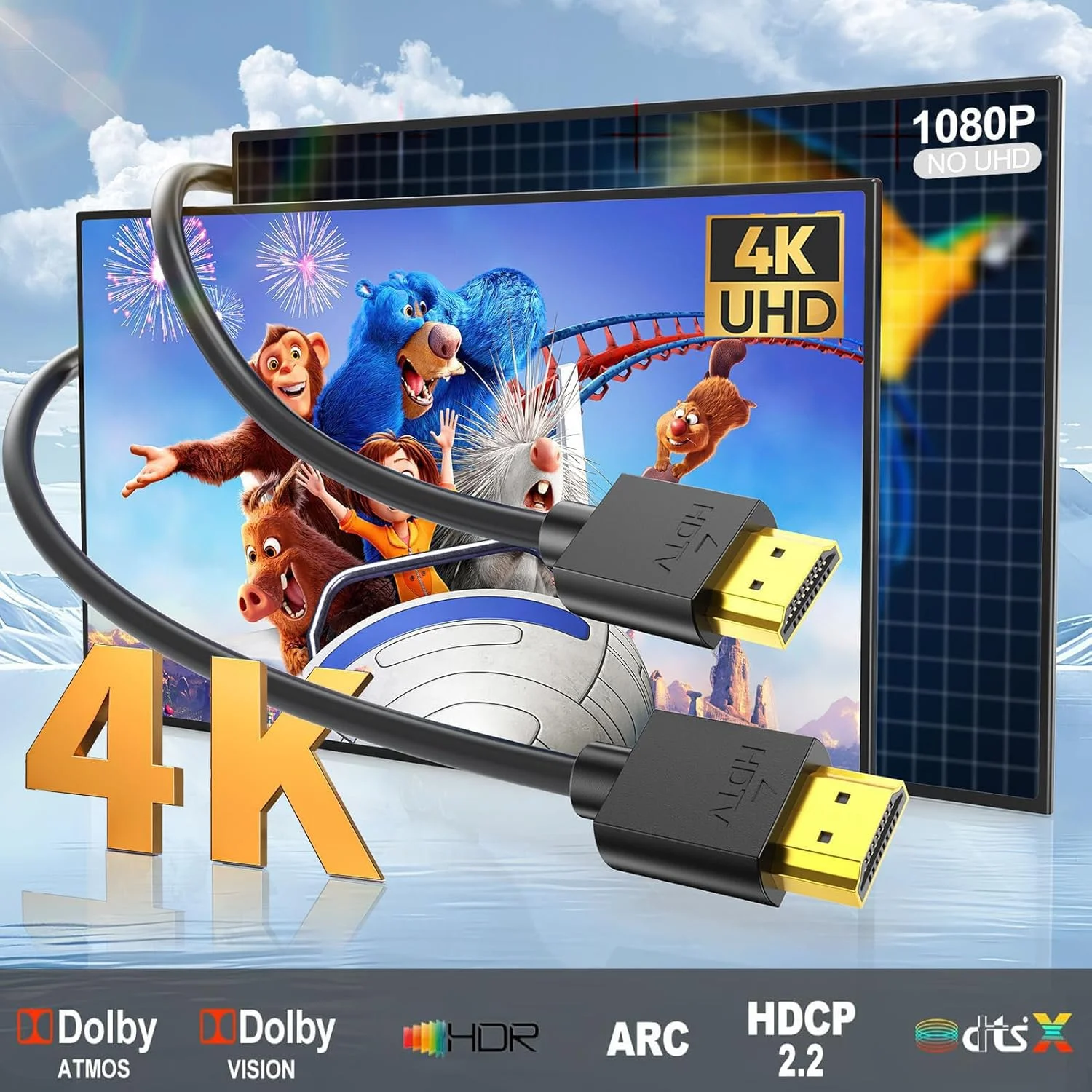 کابل HDMI سه فوتی (بسته 10 عددی) مشکی، کابل HDMI سه فوتی با سرعت بالا و محافظ دار، HDMI به HDMI 2.0 با رزولوشن 4K@60Hz/2K@144Hz/1080P، HDCP 2.2، HDR، ARC برای لپ تاپ، مانیتور، KVM، اسپلیتر، PS5، PS4، Xbox، ساندبار