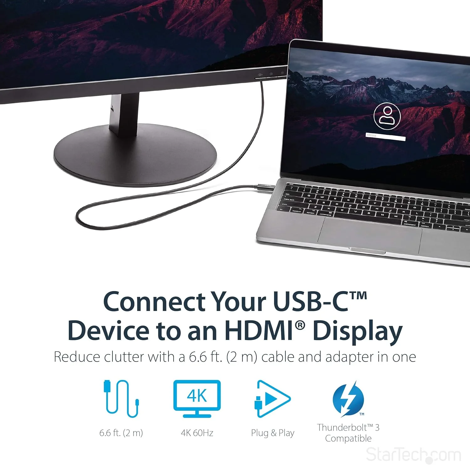 کابل ۲ متری USB-C به HDMI استار تک - آداپتور کابل ویدیویی USB Type-C به HDMI 2.0 با کیفیت 4K 60Hz - سازگار با Thunderbolt 3 - اتصال لپ تاپ به مانیتور/نمایشگر HDMI - DP 1.2 Alt Mode HBR2 - مشکی (CDP2HD2MBNL) کابل ۲ متری USB-C به HDMI استار تک - آداپتور کابل ویدیویی USB Type-C به HDMI 2.0 با کیفیت 4K 60Hz - سازگار با Thunderbolt 3 - اتصال لپ تاپ به مانیتور/نمایشگر HDMI - DP 1.2 Alt Mode HBR2 - مشکی (CDP2HD2MBNL)
