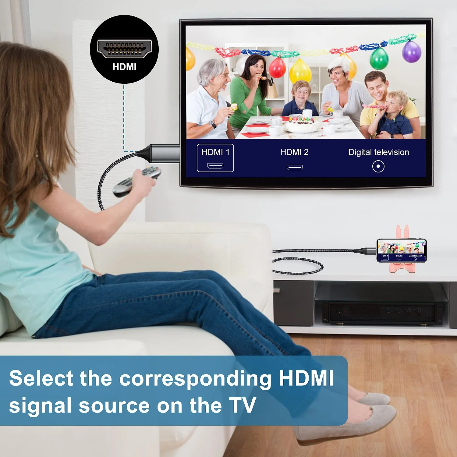 کابل HDMI ۱۳.۲ فوتی برای آیفون، کانکتور آداپتور کابل HDMI HDTV 1080P ارتقا یافته، مبدل همگام‌سازی ویدئویی دیجیتال AV سازگار با دستگاه‌های آیفون/آی‌پد، بدون نیاز به منبع تغذیه