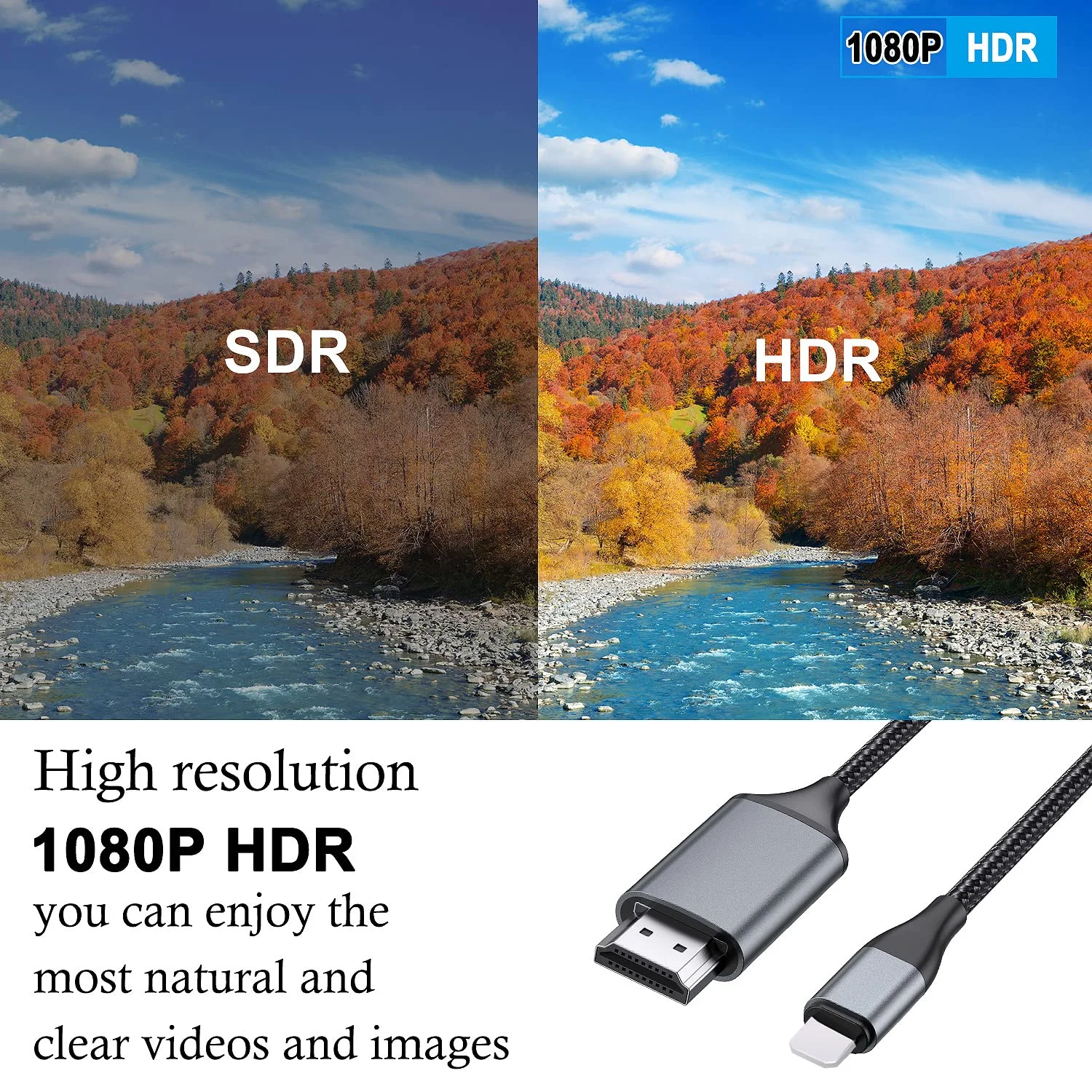 کابل HDMI ۱۳.۲ فوتی برای آیفون، کانکتور آداپتور کابل HDMI HDTV 1080P ارتقا یافته، مبدل همگام‌سازی ویدئویی دیجیتال AV سازگار با دستگاه‌های آیفون/آی‌پد، بدون نیاز به منبع تغذیه