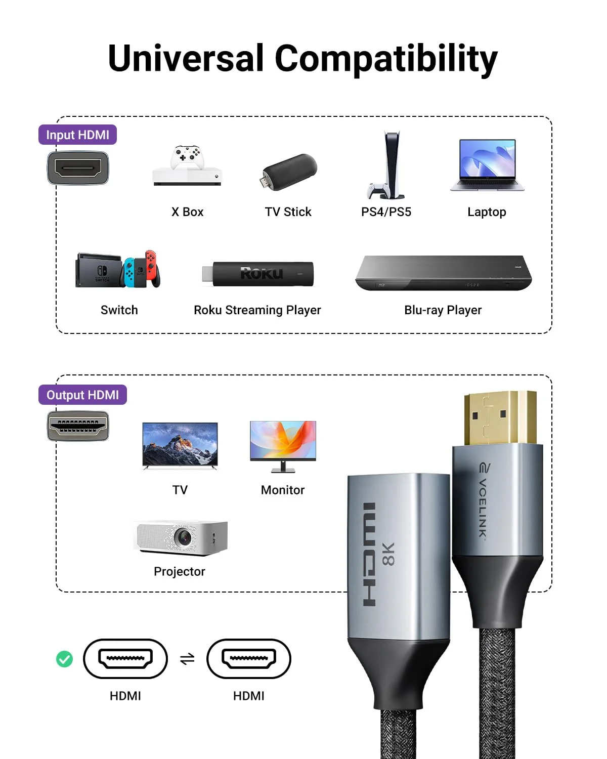 کابل کوتاه افزایش طول HDMI ویسیلینک 8K با طول 0.18 متر، مناسب برای فضاهای محدود، آداپتور افزایش طول HDMI نر به ماده، سازگار با استیک تلویزیون، تلویزیونهای HD، کنسول بازی، لپتاپ (تک عددی، 0.18 متر) کابل کوتاه افزایش طول HDMI ویسیلینک 8K با طول 0.18 متر، مناسب برای فضاهای محدود، آداپتور افزایش طول HDMI نر به ماده، سازگار با استیک تلویزیون، تلویزیونهای HD، کنسول بازی، لپتاپ (تک عددی، 0.18 متر)