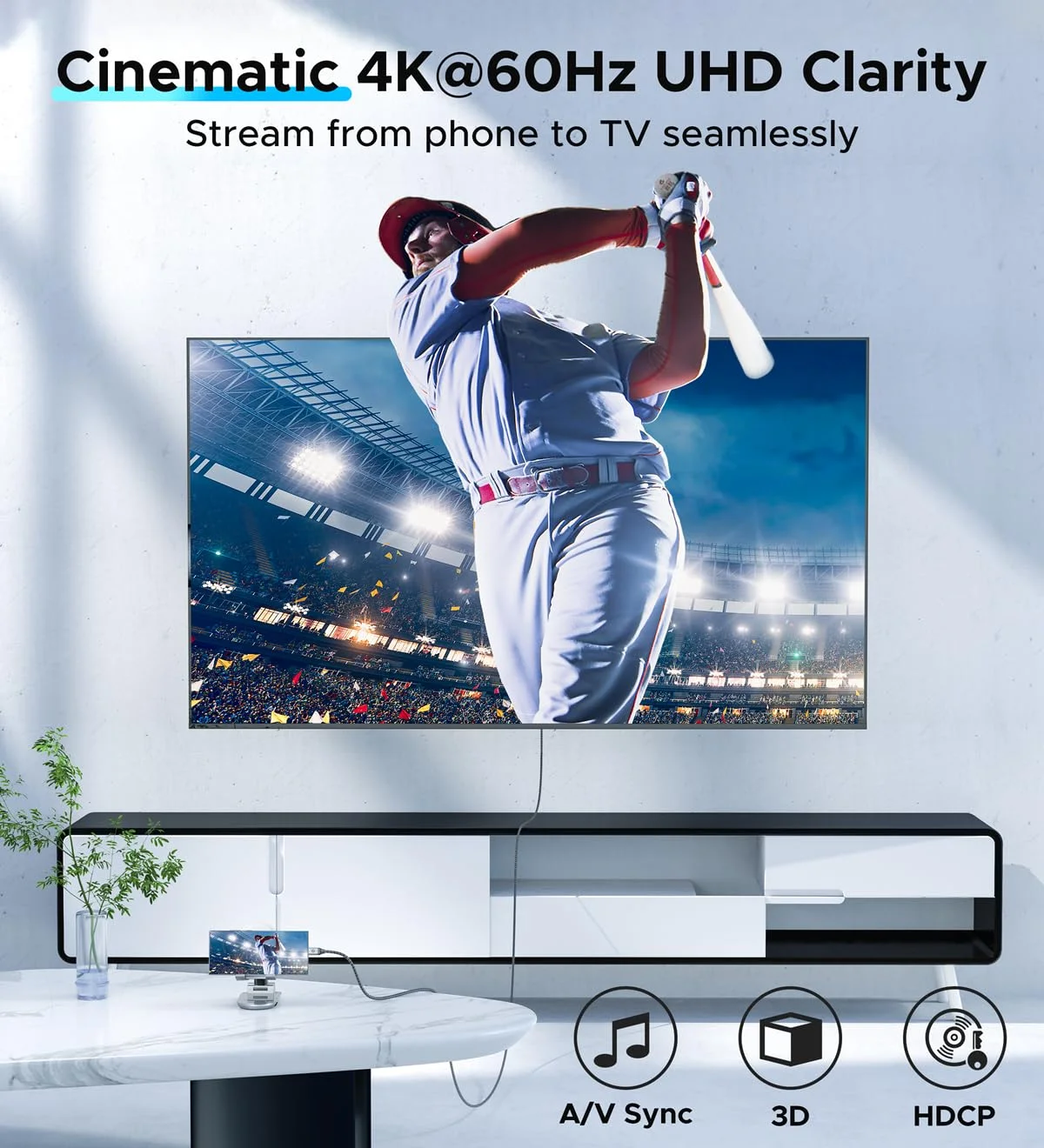 کابل USB C به HDMI وارکی 4K 60Hz طول 1 متر (2 عددی) [دارای پلاگین های روکش طلا ضد تداخل] کابل آلومینیومی Type-C به HDMI 2.0، سازگار با Thunderbolt 3/4/5 برای سری iPhone 15/16، MacBook، iMac، iPad، Galaxy