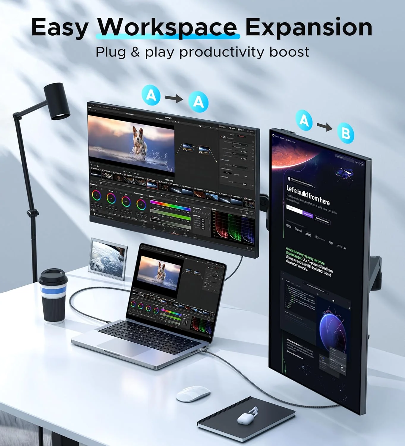 کابل USB C به HDMI وارکی 4K 60Hz طول 1 متر (2 عددی) [دارای پلاگین های روکش طلا ضد تداخل] کابل آلومینیومی Type-C به HDMI 2.0، سازگار با Thunderbolt 3/4/5 برای سری iPhone 15/16، MacBook، iMac، iPad، Galaxy