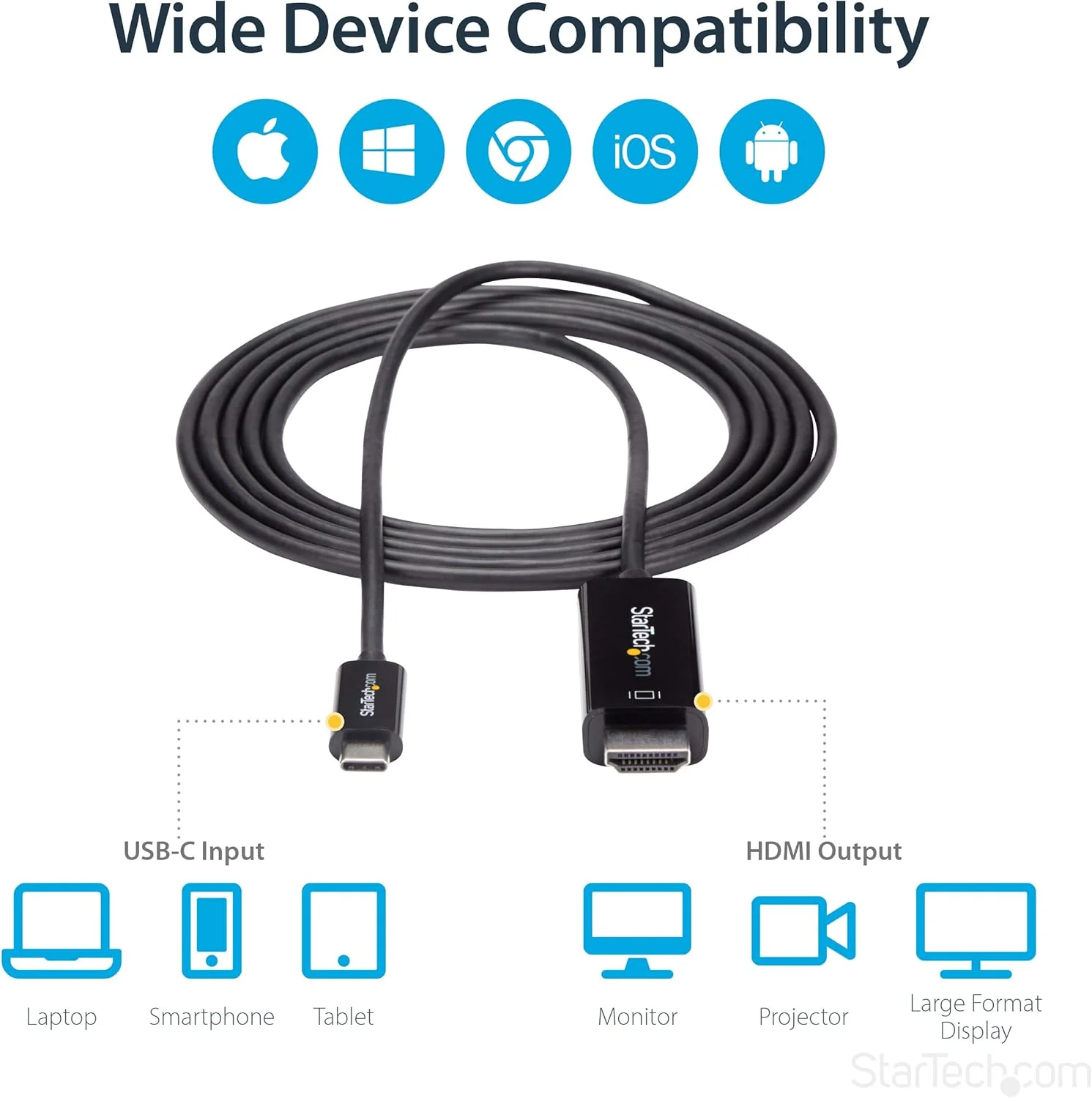 کابل ۲ متری USB-C به HDMI استار تک - آداپتور کابل ویدیویی USB Type-C به HDMI 2.0 با کیفیت 4K 60Hz - سازگار با Thunderbolt 3 - اتصال لپ تاپ به مانیتور/نمایشگر HDMI - DP 1.2 Alt Mode HBR2 - مشکی (CDP2HD2MBNL) کابل ۲ متری USB-C به HDMI استار تک - آداپتور کابل ویدیویی USB Type-C به HDMI 2.0 با کیفیت 4K 60Hz - سازگار با Thunderbolt 3 - اتصال لپ تاپ به مانیتور/نمایشگر HDMI - DP 1.2 Alt Mode HBR2 - مشکی (CDP2HD2MBNL)