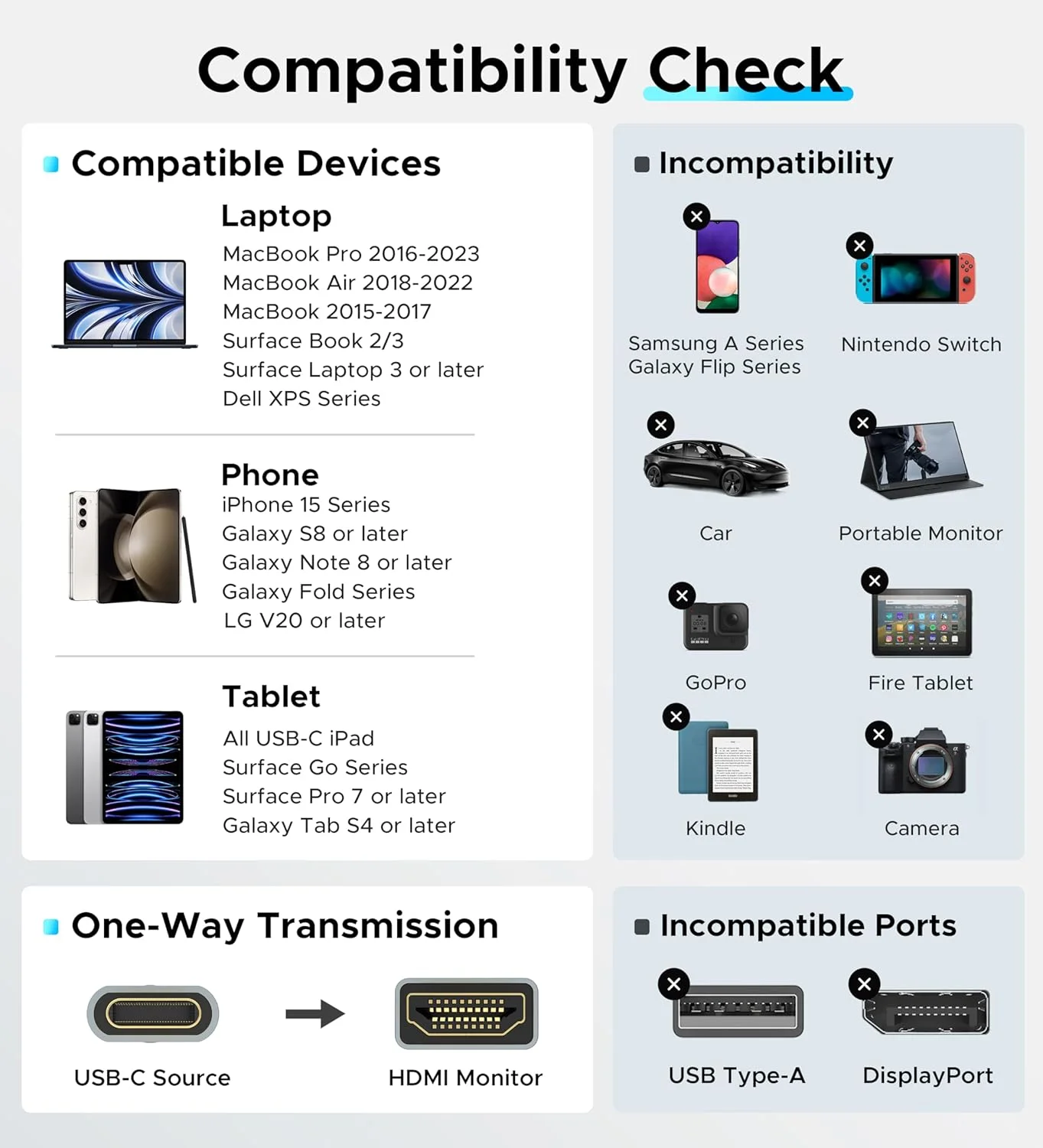 کابل USB C به HDMI وارکی 4K 60Hz طول 1 متر (2 عددی) [دارای پلاگین های روکش طلا ضد تداخل] کابل آلومینیومی Type-C به HDMI 2.0، سازگار با Thunderbolt 3/4/5 برای سری iPhone 15/16، MacBook، iMac، iPad، Galaxy