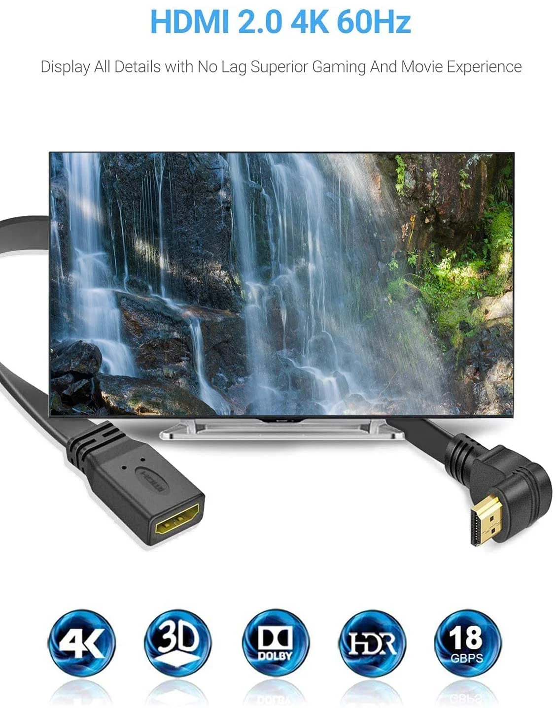 کابل افزایش طول HDMI با سرعت بالا، زاویه 90 درجه رو به پایین، نر به ماده - با روکش طلا (30 سانتی متر) کابل افزایش طول HDMI با سرعت بالا، زاویه 90 درجه رو به پایین، نر به ماده - با روکش طلا (30 سانتی متر)