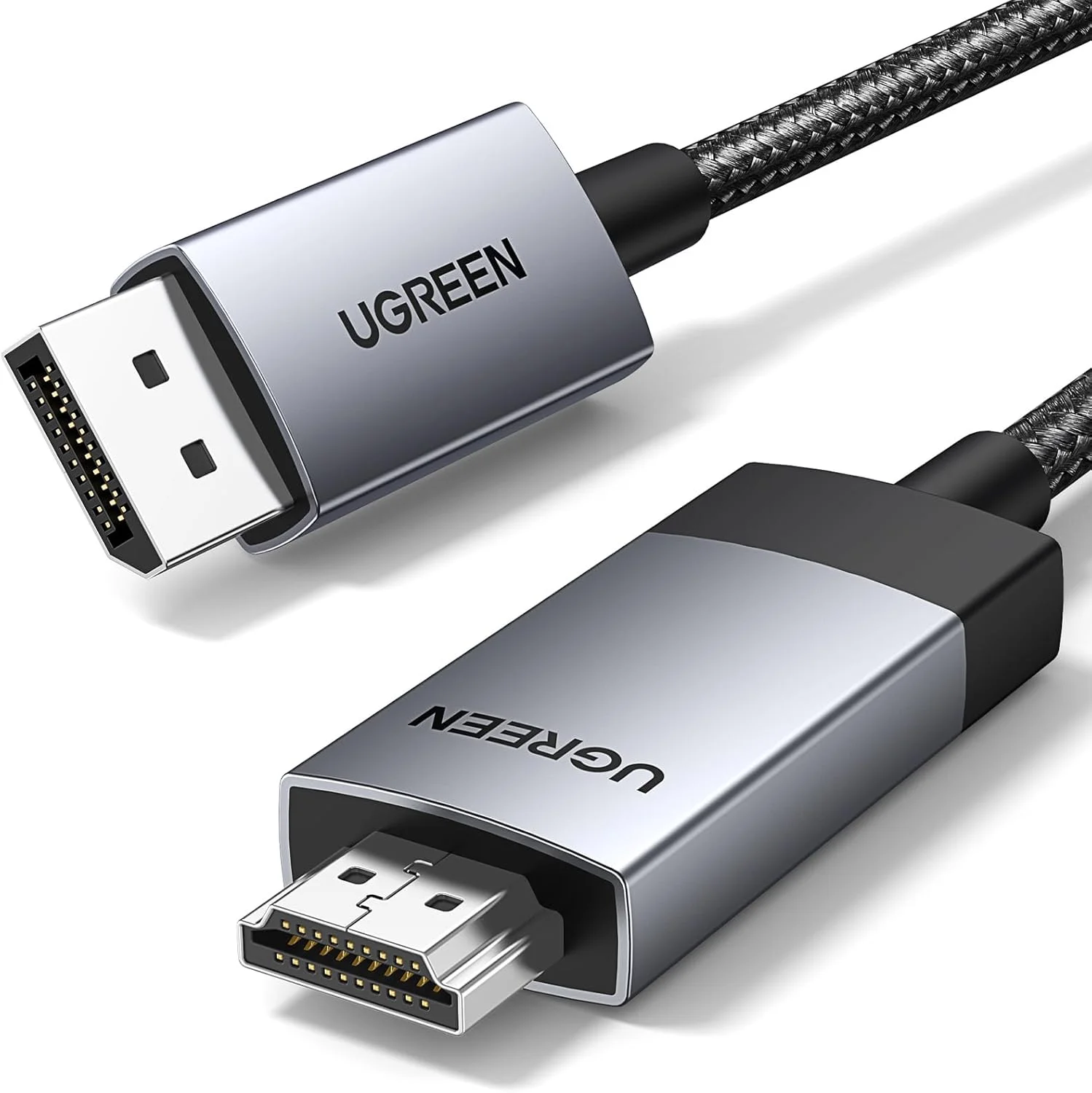 کابل DisplayPort به HDMI یوگرین 4K@60Hz HDR، کابل آلومینیومی بافته شده یک طرفه Display Port به HDMI، طول 2 متر، سازگار با مانیتور، پروژکتور، دل، لنوو، اچ پی