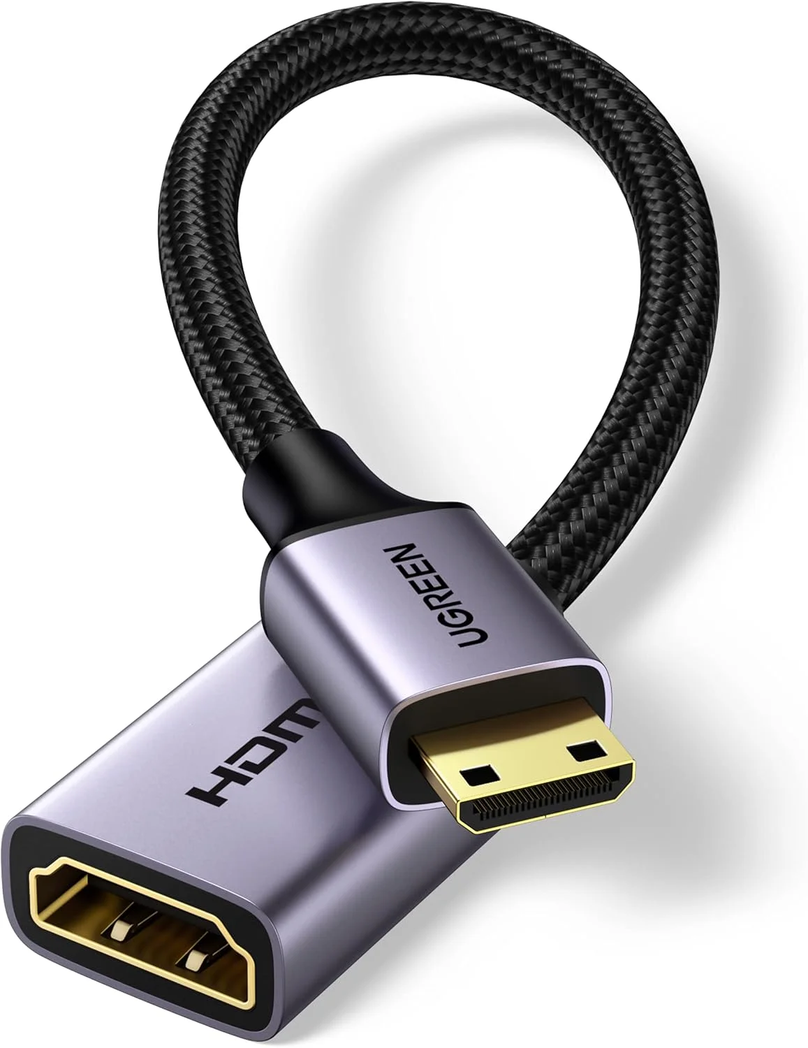 تبدیل مینی HDMI به HDMI یوگرین، بدنه آلومینیومی بافته شده، 4K 60Hz HDR 3D سازگار با رزبری پای زیرو 2 W/W، مانیتور قابل حمل، دوربین DSLR، دوربین فیلمبرداری، کارت گرافیک، لپ تاپ، پروژکتور، تبلت، خاکستری