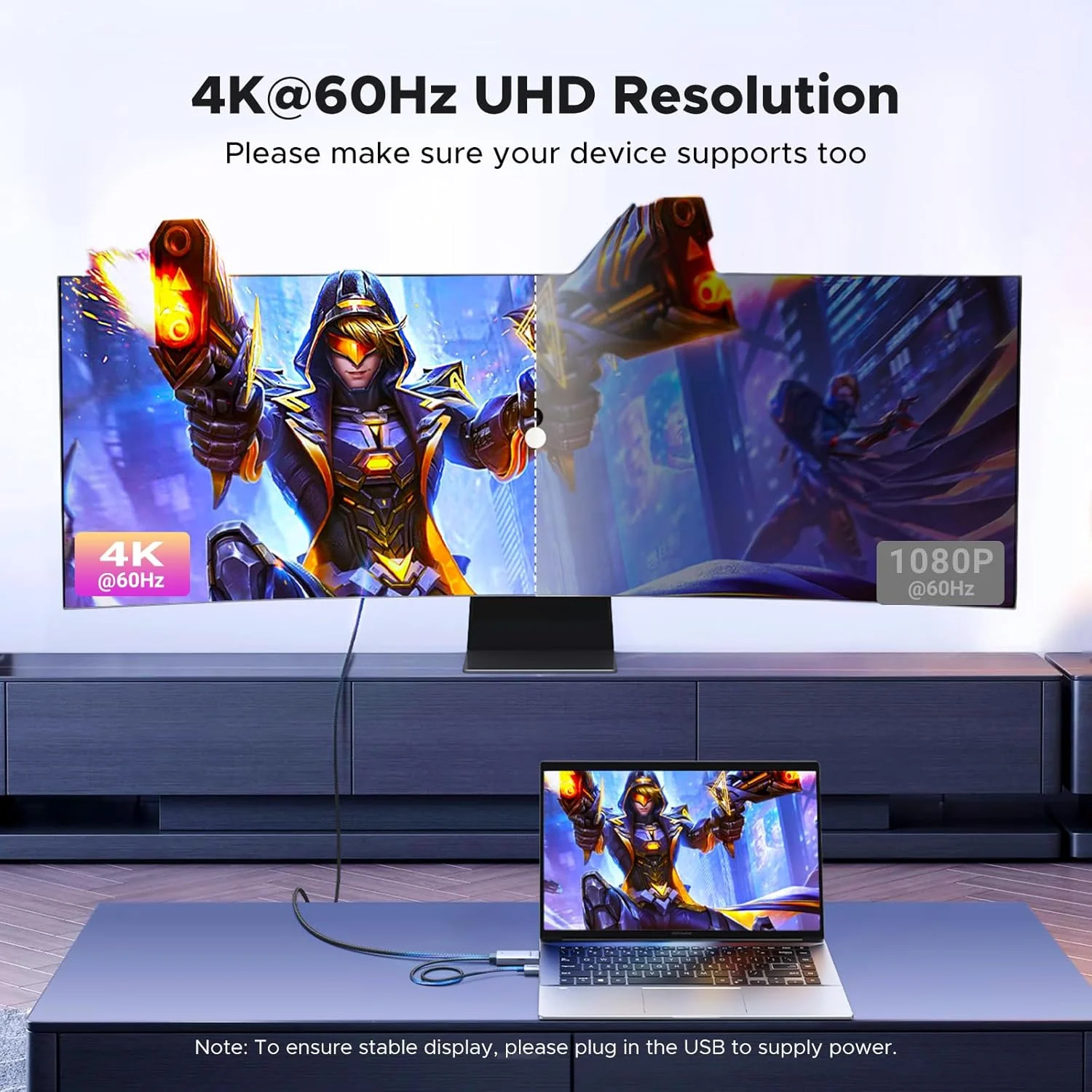 کابل یک طرفه فعال HDMI به DisplayPort نر یوگرین با USB با کیفیت 4K@60Hz و 1080P@120Hz، پشتیبانی از HDR، Dolby، HDCP2.3، بافته شده، طول 2 متر، سازگار با لپ تاپ، PC، PS5، Xbox، Switch