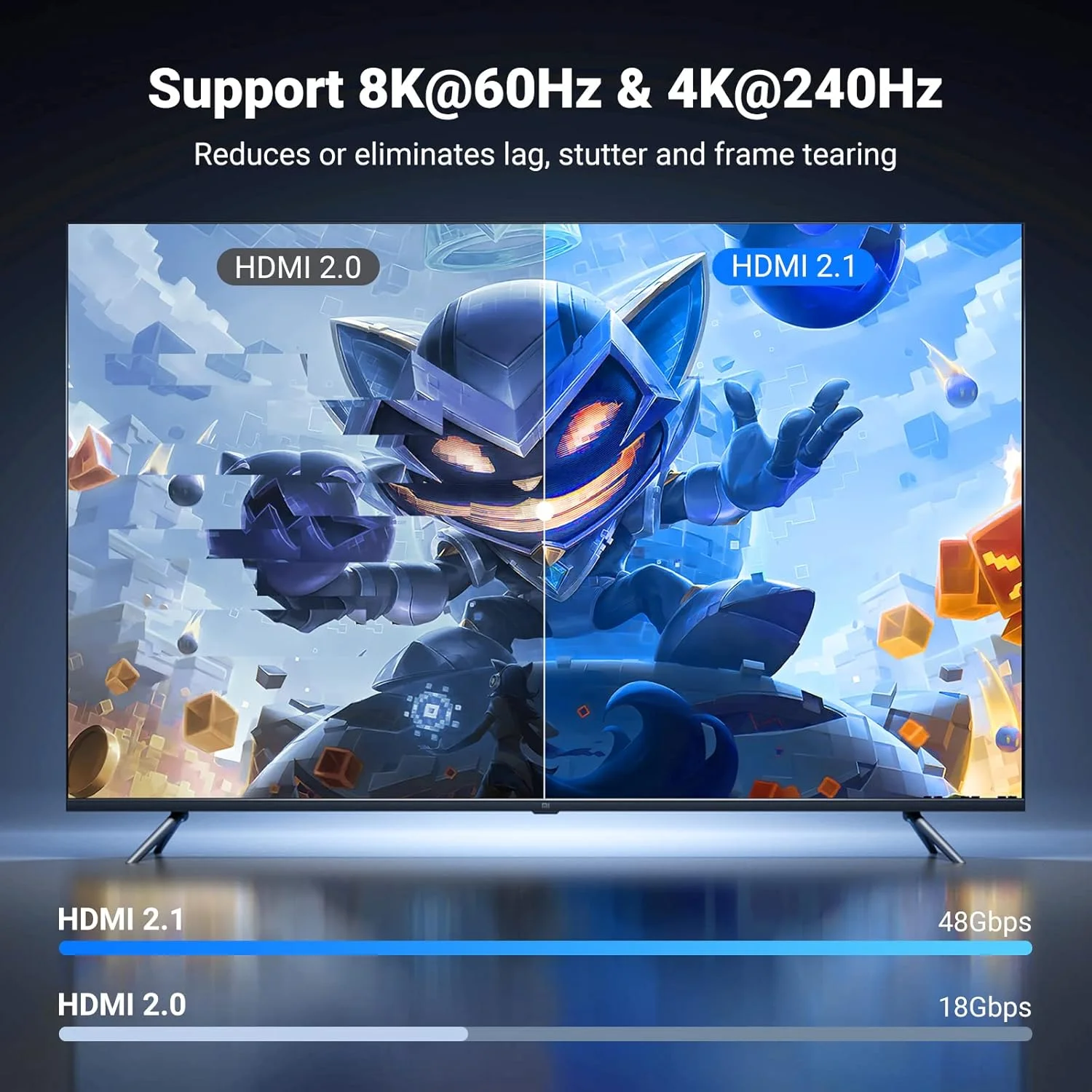 کابل HDMI 8K یوگرین 2.1 طول 2 متر، سرعت فوق العاده بالای 48 گیگابیت بر ثانیه، کابل HDMI بافته شده 10K 8K@60Hz 4K@240Hz، eARC HDR10 HDCP 2.2&2.3، سازگار با PS5/Xbox Series X/Roku TV/HDTV/Blu-ray