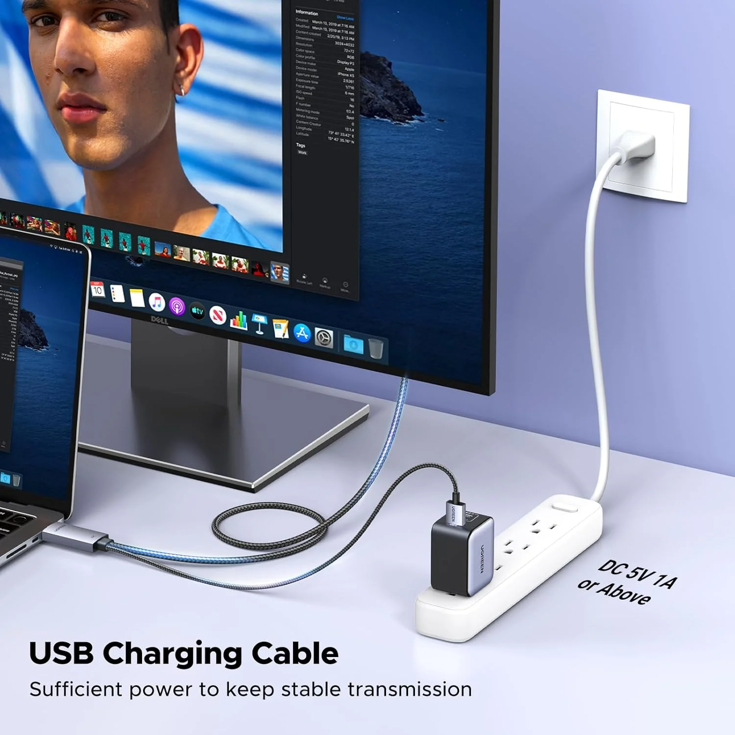 کابل یک طرفه فعال HDMI به DisplayPort نر یوگرین با USB با کیفیت 4K@60Hz و 1080P@120Hz، پشتیبانی از HDR، Dolby، HDCP2.3، بافته شده، طول 2 متر، سازگار با لپ تاپ، PC، PS5، Xbox، Switch