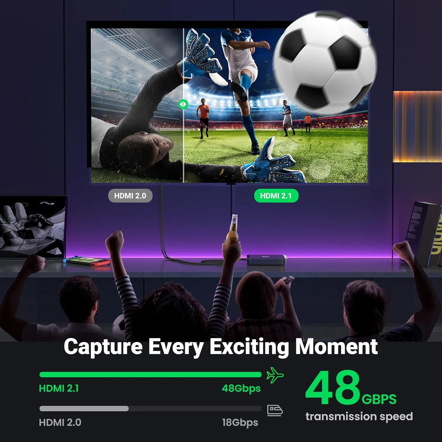 کابل افزایش طول HDMI یوگرین 8K 10K، کابل افزایش HDMI 2.1 با سرعت فوق العاده بالا 4K، آداپتور نر به ماده سازگار با MacBook Pro 2023/PS5/Xbox Series X/Roku TV/UHD TV/Blu-ray، طول 1.5 فوت