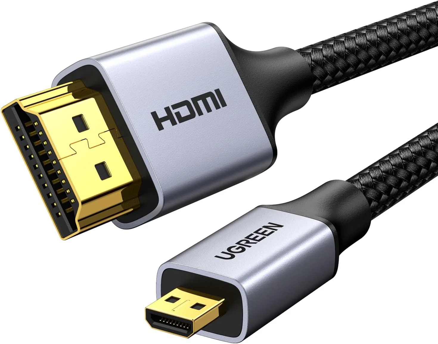 کابل میکرو HDMI به HDMI یوگرین 4K طول 2 متر، روکش آلومینیومی بافته شده 18 گیگابیت بر ثانیه 4K 60 هرتز HDR 3D ARC سازگار با GoPro Hero 7 6 5 Raspberry Pi 5 مانیتور قابل حمل دوربین Nikon Yoga 3 Pro