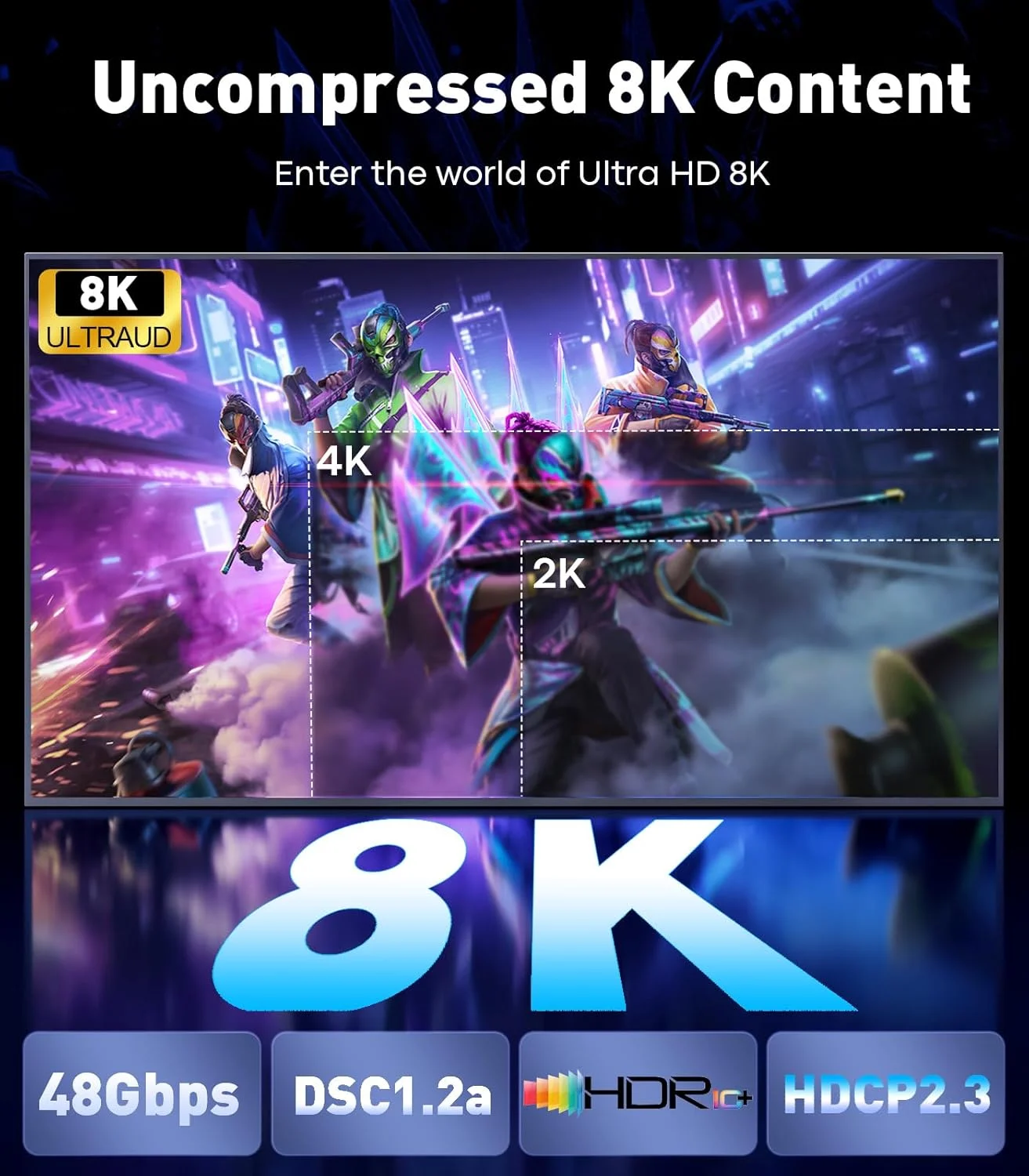 کابل USB C به HDMI 2.1 با رزولوشن 8K@60Hz و 4K@144Hz/120Hz، سرعت 48Gbps، HDCP2.3، HDR دینامیک، کابل بافته شده Type C به HDMI [سازگار با Thunderbolt 3/4/5] برای iPhone 16، MacBook Pro/Air، Dell، HP، Surface، طول 1.8 متر