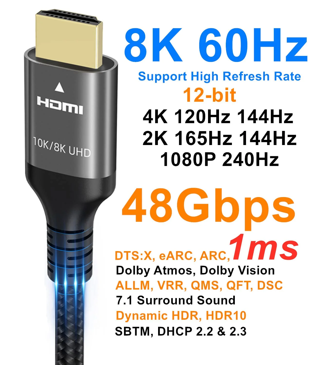 کابل HDMI 10K 8K 4K با سرعت 48 گیگابیت بر ثانیه، طول 3 متر، کابل HDMI با سرعت فوق العاده بالا، 4K 240Hz 144Hz 120Hz 8K60Hz 0.01ms HDR10+ eARC HDCP2.3 Netflix Roku TV PC Monitor Projector PS5 Xbox کابل HDMI 10K 8K 4K با سرعت 48 گیگابیت بر ثانیه، طول 3 متر، کابل HDMI با سرعت فوق العاده بالا، 4K 240Hz 144Hz 120Hz 8K60Hz 0.01ms HDR10+ eARC HDCP2.3 Netflix Roku TV PC Monitor Projector PS5 Xbox
