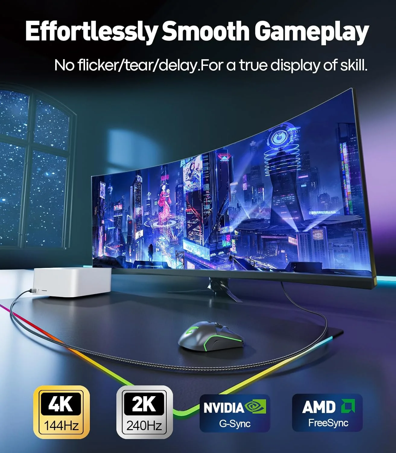 کابل USB C به HDMI 2.1 با رزولوشن 8K@60Hz و 4K@144Hz/120Hz، سرعت 48Gbps، HDCP2.3، HDR دینامیک، کابل بافته شده Type C به HDMI [سازگار با Thunderbolt 3/4/5] برای iPhone 16، MacBook Pro/Air، Dell، HP، Surface، طول 1.8 متر