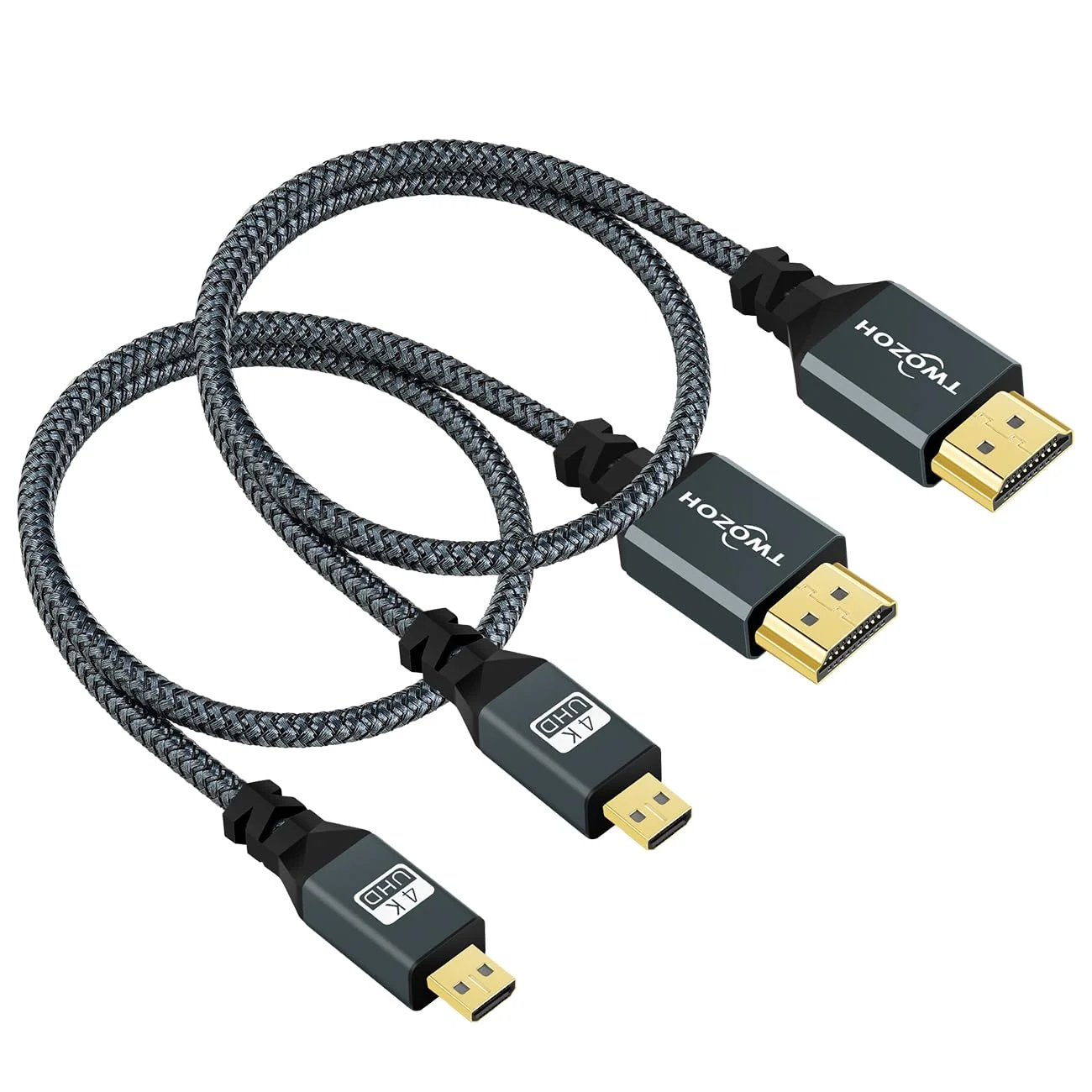 کابل میکرو HDMI به HDMI توزو، 30 سانتی متر، بسته 2 عددی، روکش نایلونی با پشتیبانی از 3D/4K@60Hz 18Gbps/2160P/1080P برای GoPro Hero7/8/9 Raspberry Pi 4
